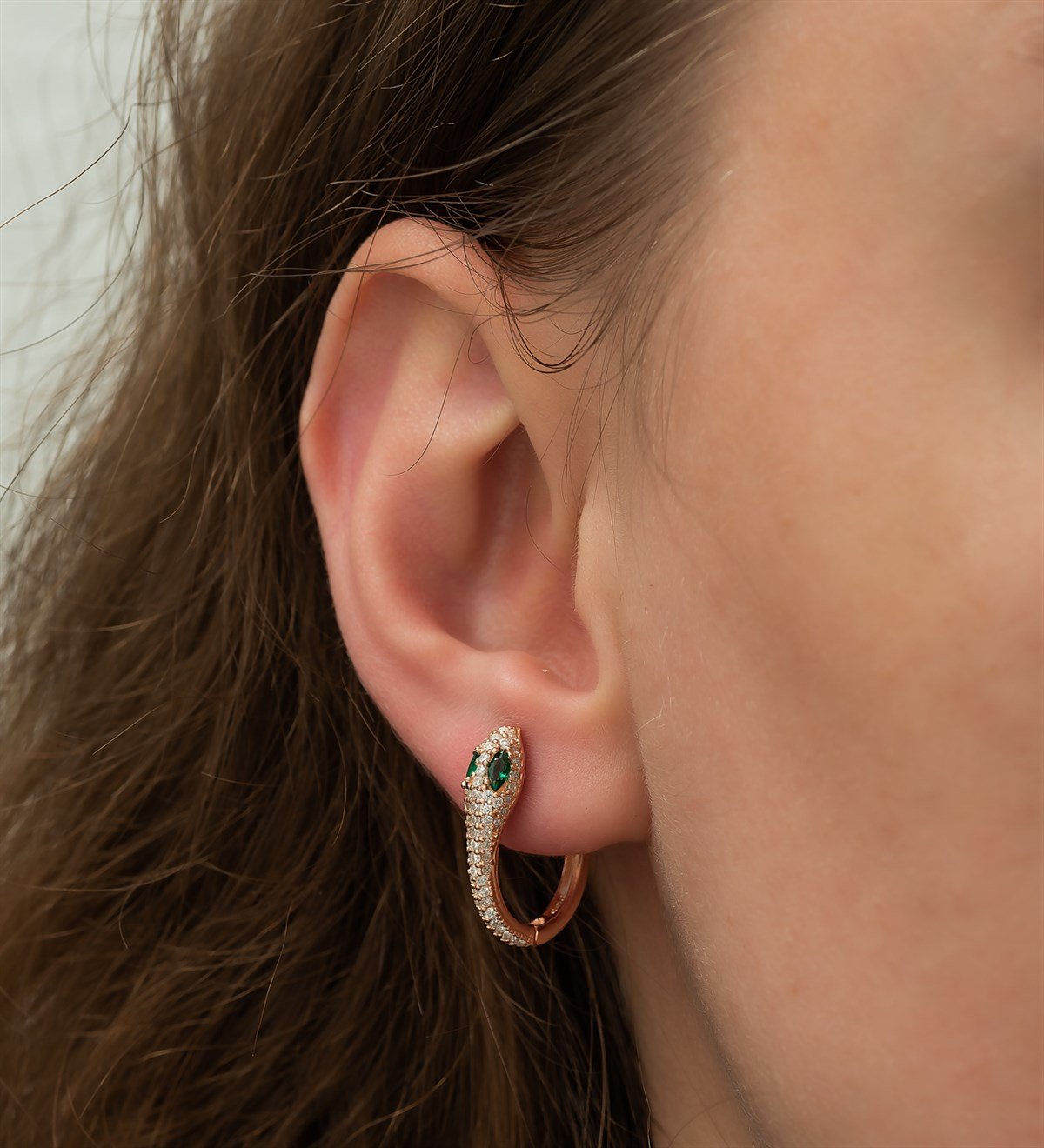 925 Ayar Rose Yılan Tasarım Küpe Kadın Gümüş Küpe