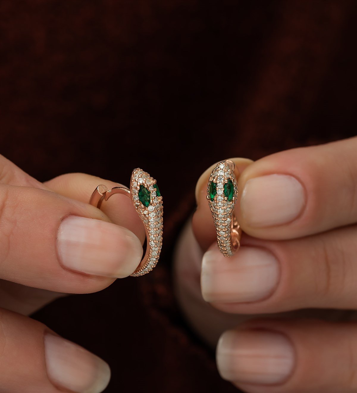 925 Ayar Rose Yılan Tasarım Küpe Kadın Gümüş Küpe