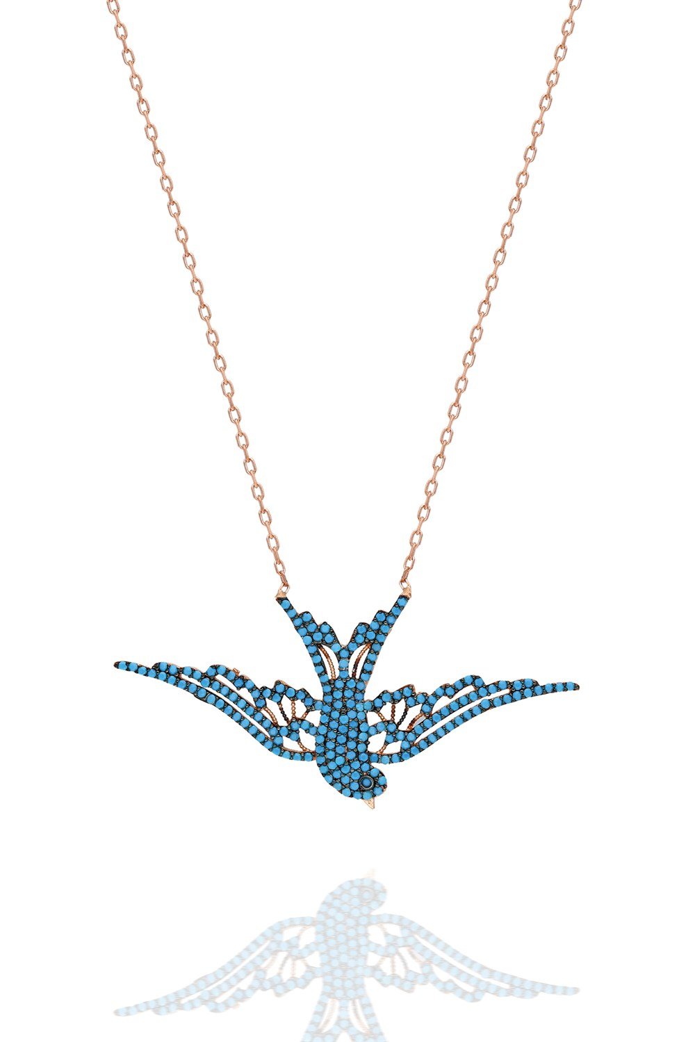 925 Ayar Turkuaz Taşlı Anka Kuşu Kanadı Kolye Kadın Gümüş Kolye 