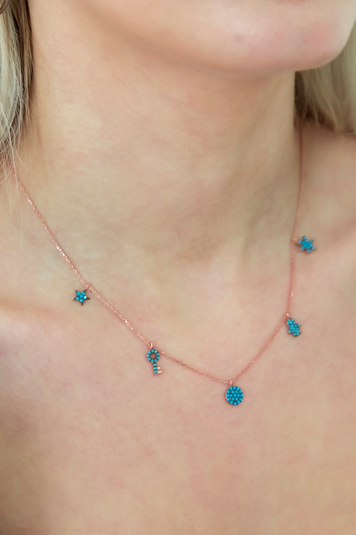 925 Ayar Turkuaz Taşlı Şans Kolye Kadın Gümüş Kolye