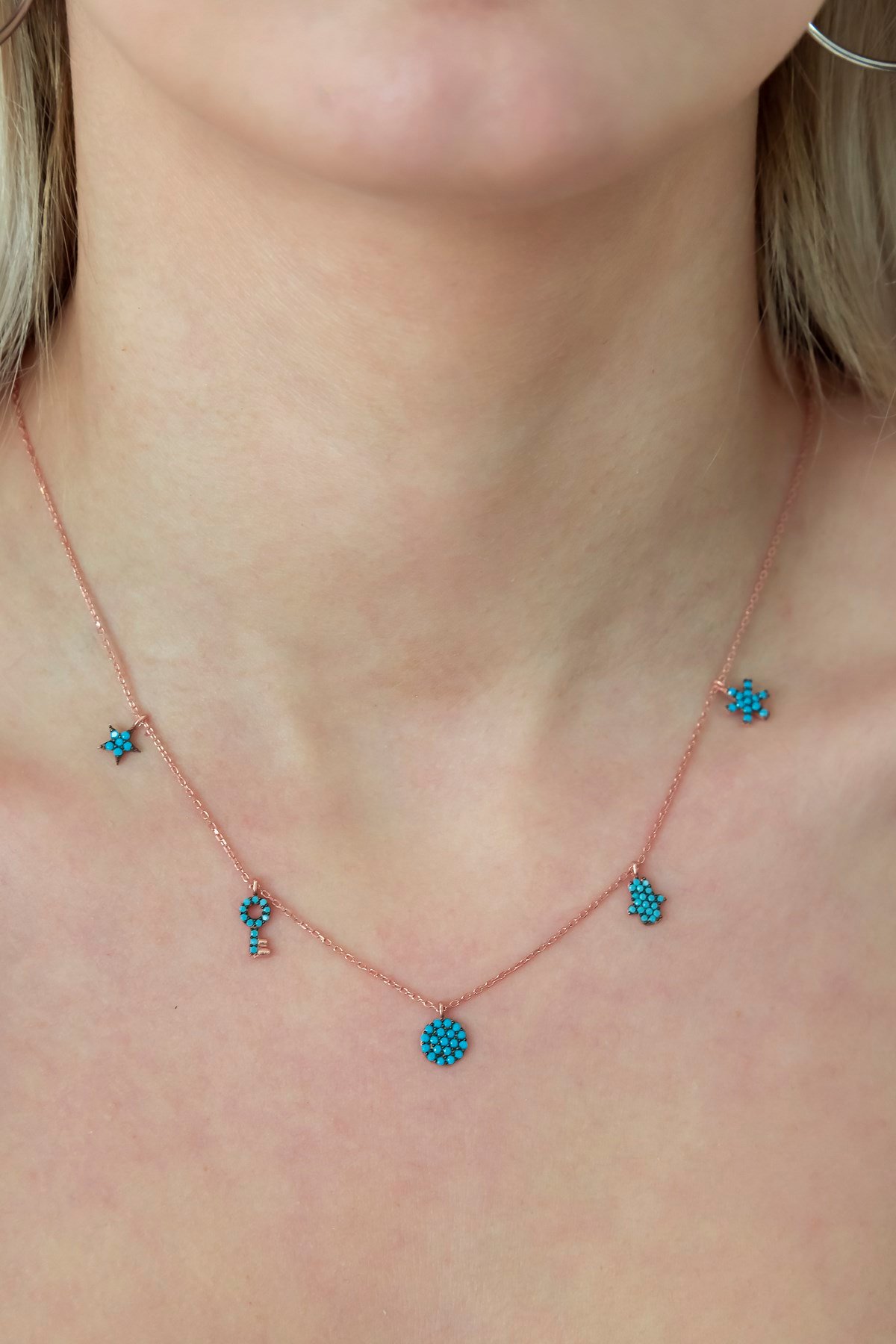 925 Ayar Turkuaz Taşlı Şans Kolye Kadın Gümüş Kolye