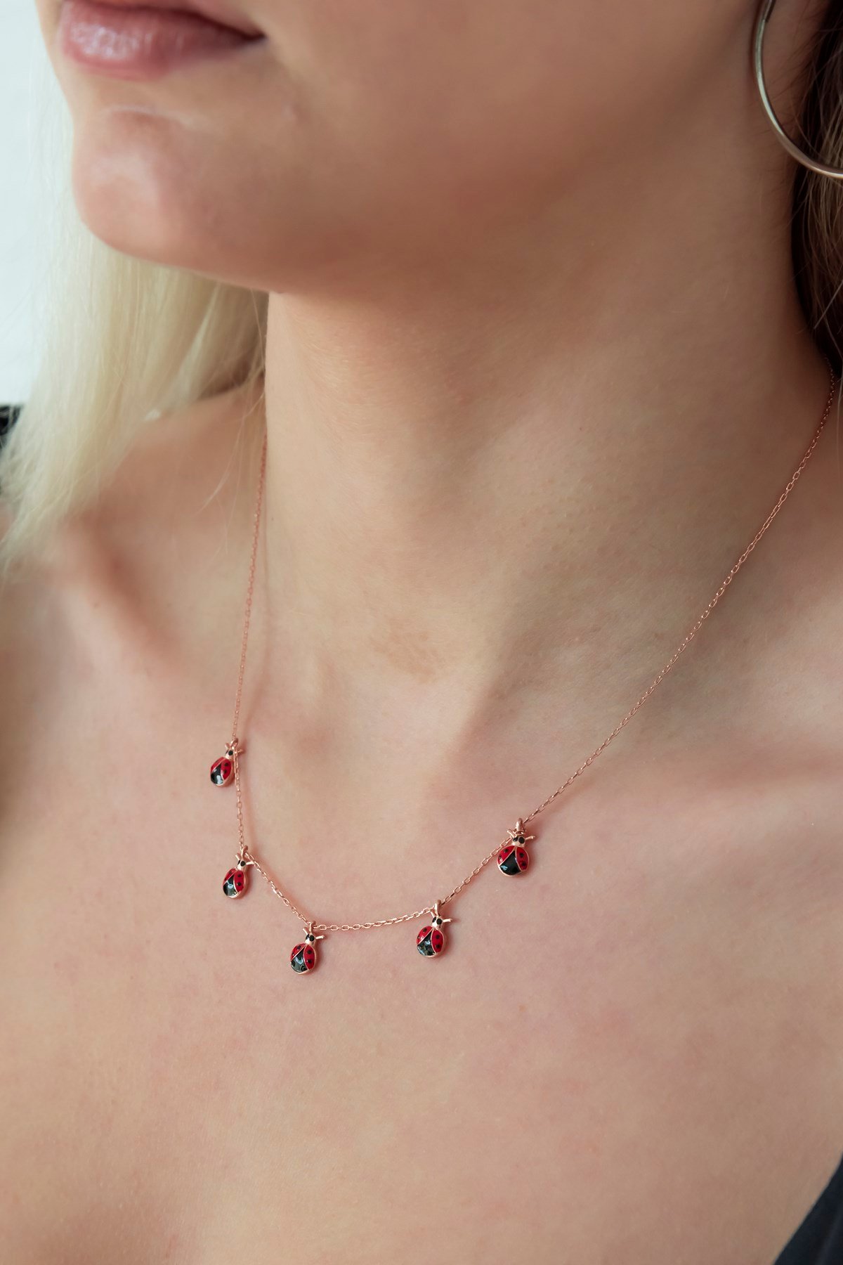 925 Ayar Uğur Böceği Şans Kolye Kadın Gümüş Kolye