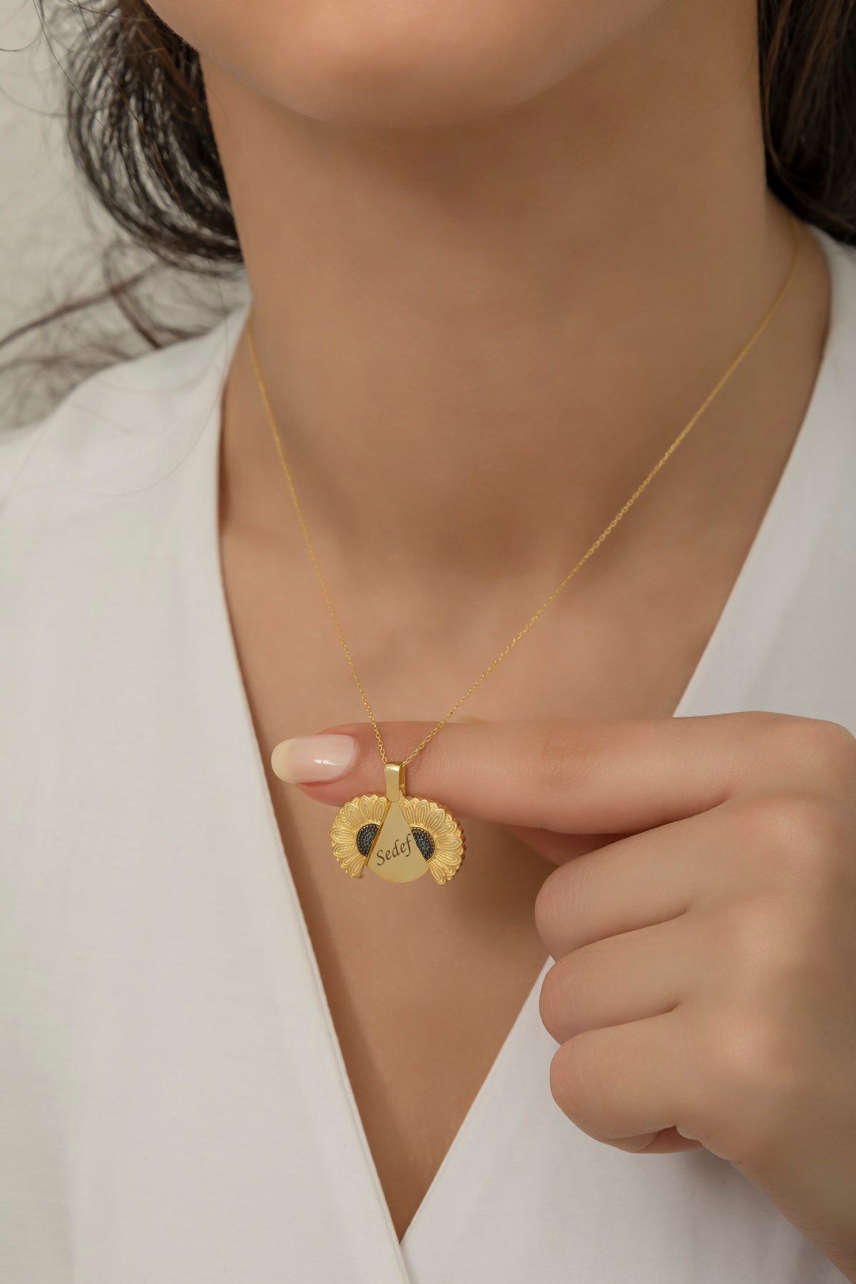 Kişiye Özel 925 Ayar Gümüş Gold Ayçiçeği Kolye