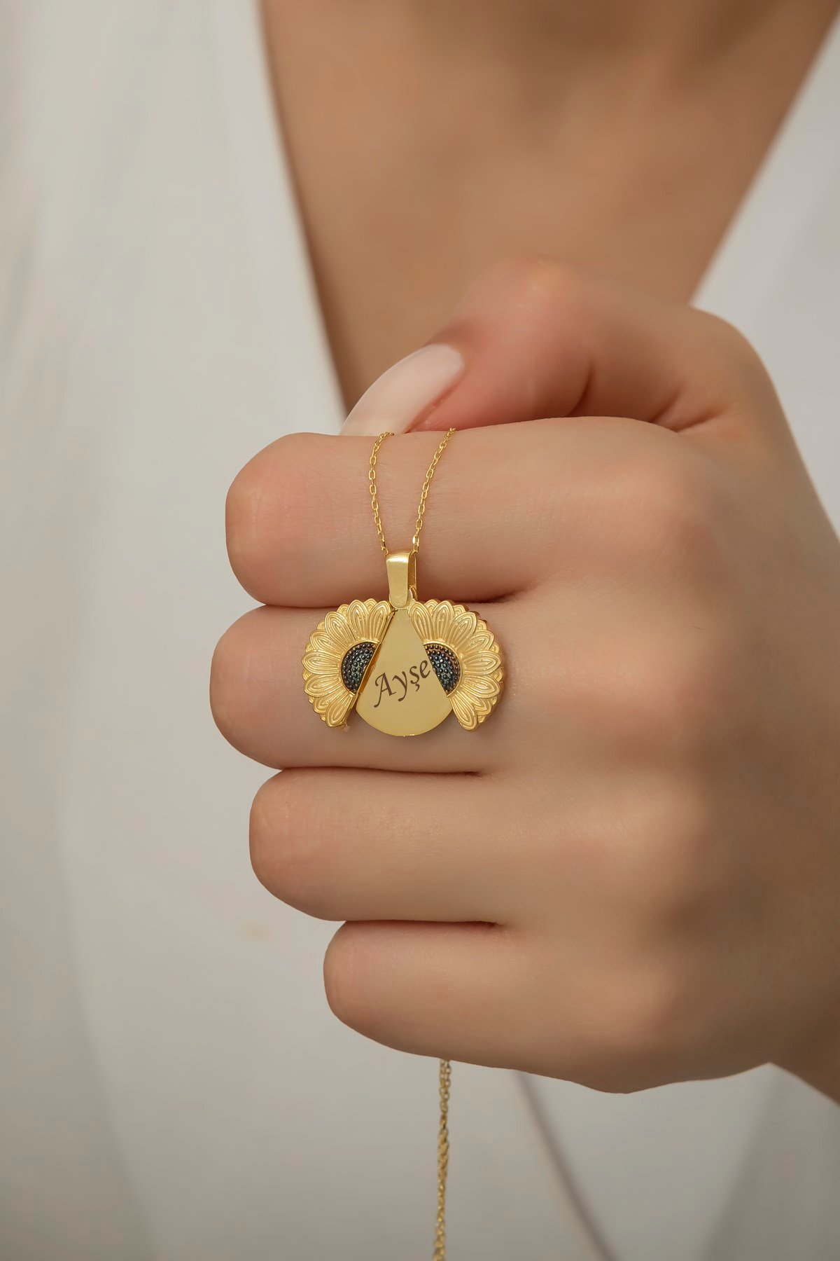 Kişiye Özel 925 Ayar Gümüş Gold Ayçiçeği Kolye