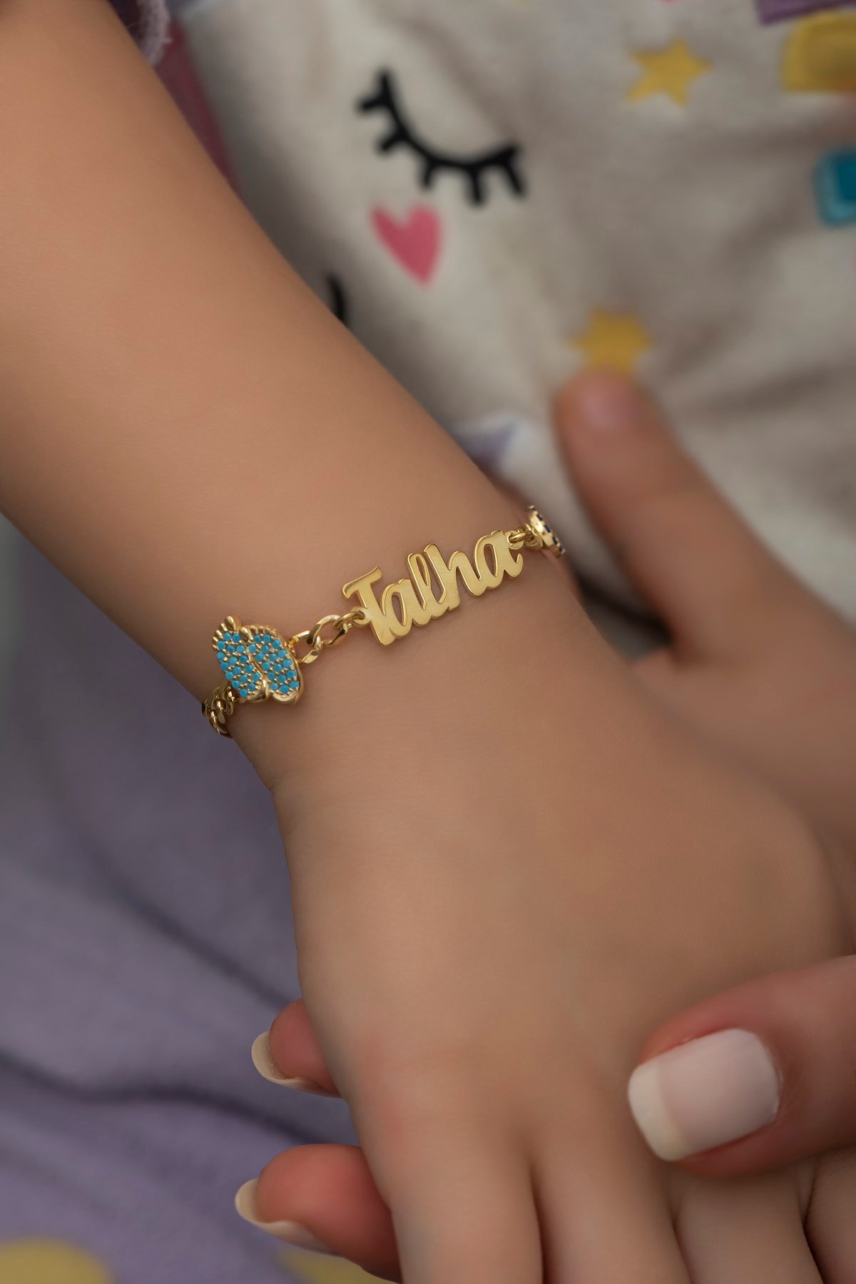 Kişiye Özel Figaro Zincir Mavi Ayaklı İsimli Çocuk Bileklik