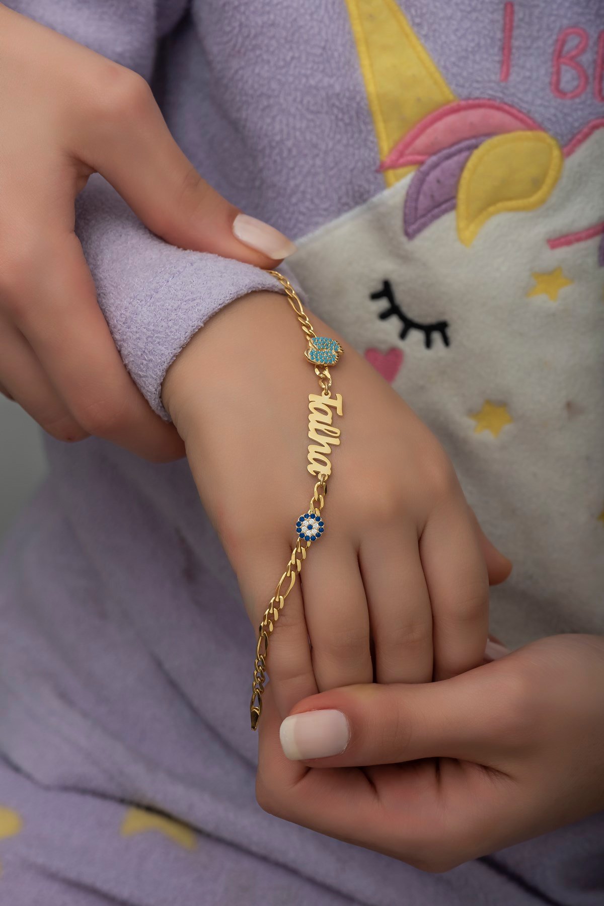 Kişiye Özel Figaro Zincir Mavi Ayaklı İsimli Çocuk Bileklik
