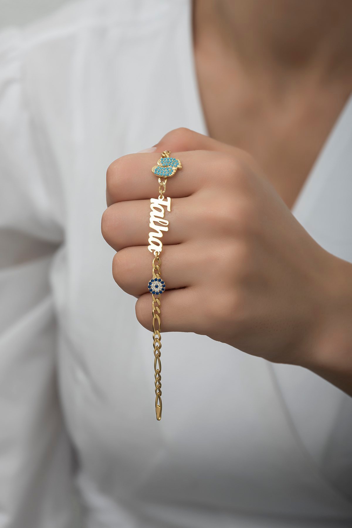 Kişiye Özel Figaro Zincir Mavi Ayaklı İsimli Çocuk Bileklik