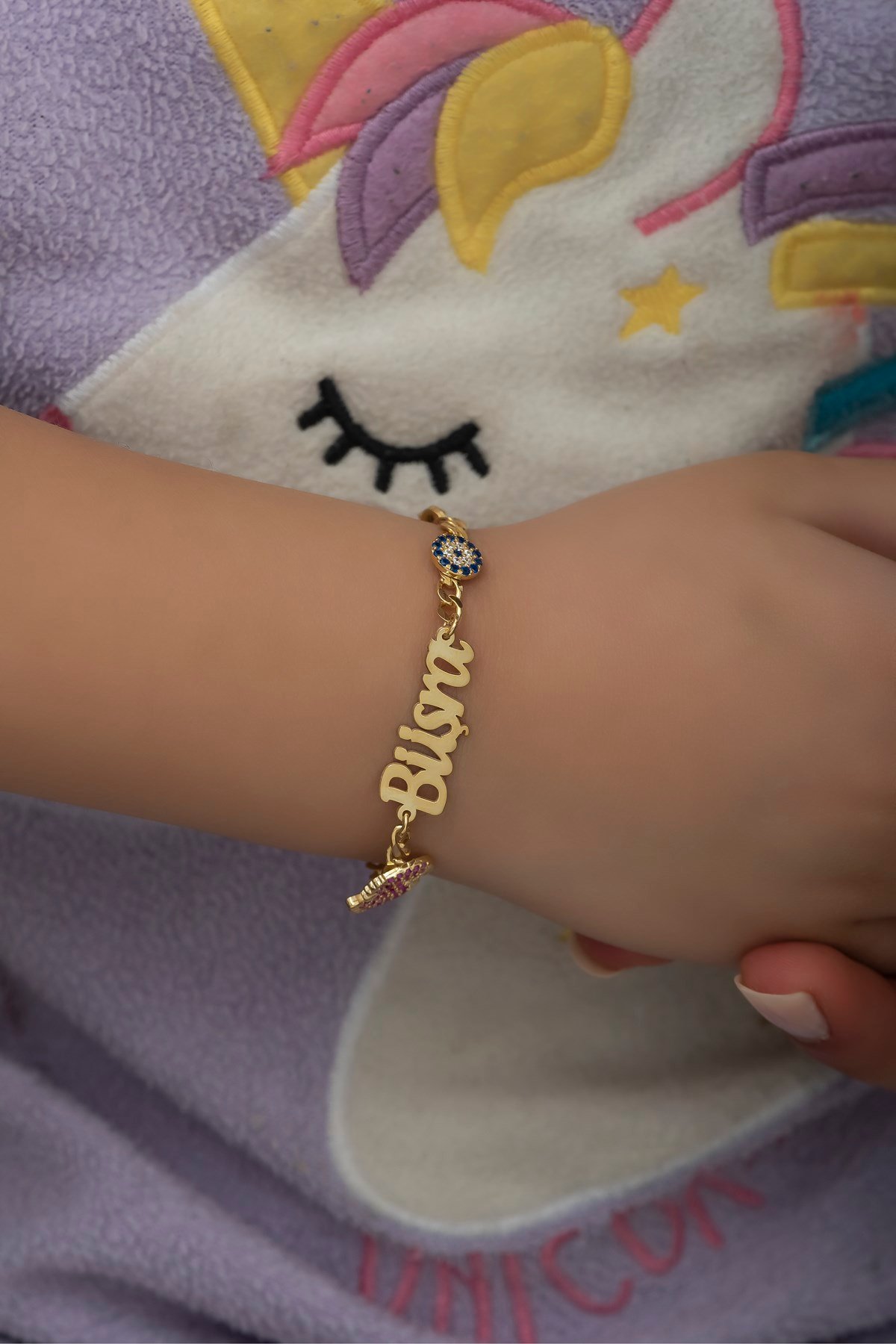 Kişiye Özel Figaro Zincir Pembe Ayaklı İsimli Çocuk Bileklik