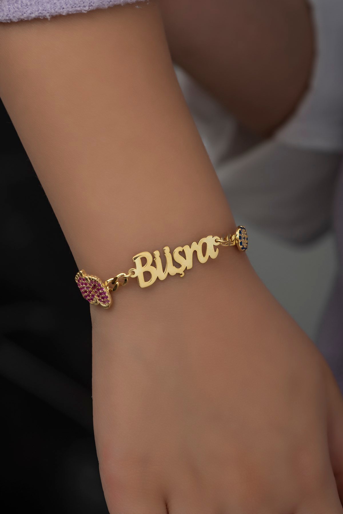 Kişiye Özel Figaro Zincir Pembe Ayaklı İsimli Çocuk Bileklik