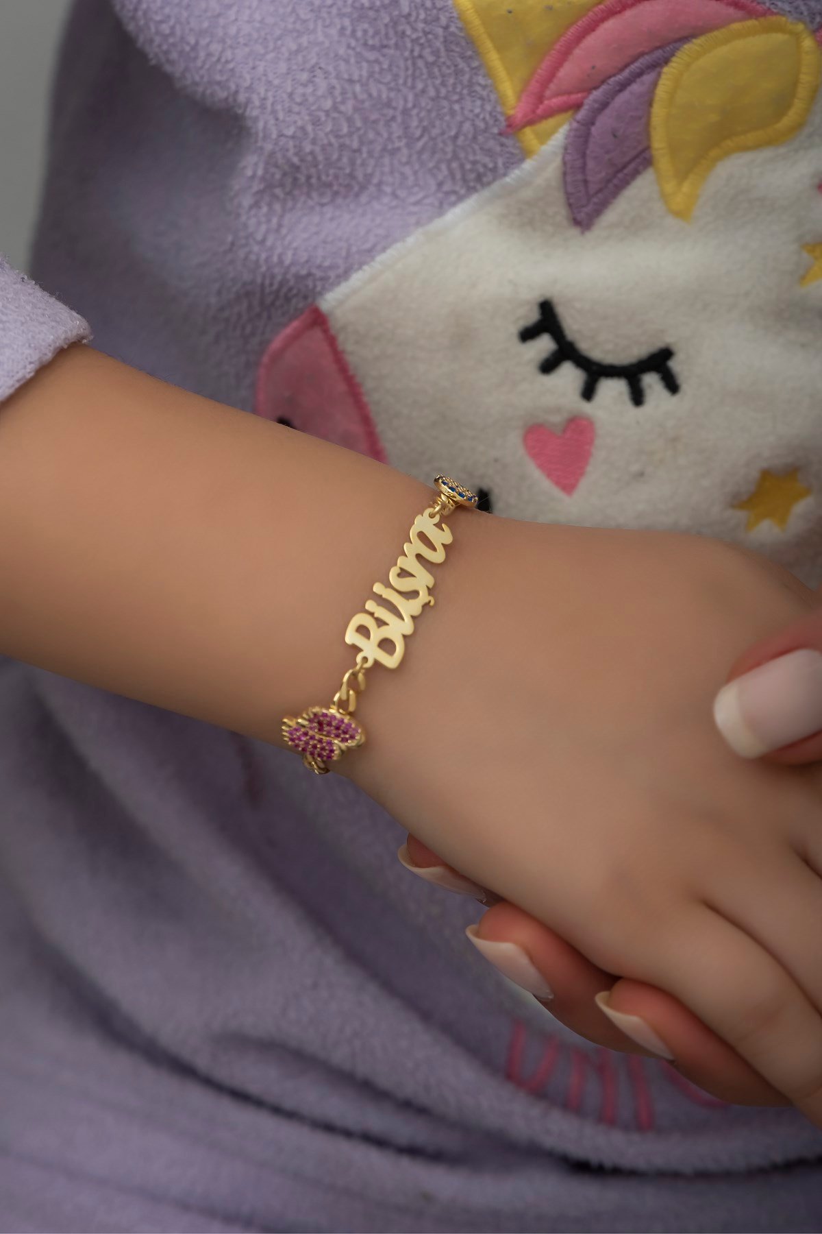 Kişiye Özel Figaro Zincir Pembe Ayaklı İsimli Çocuk Bileklik