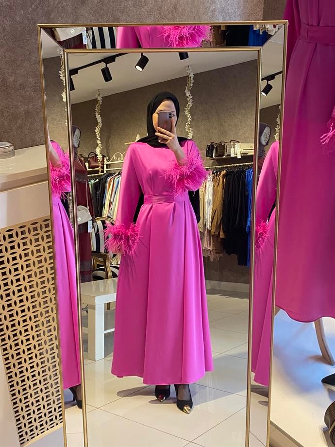Almarwahblack kol detaylı elbise pembe 