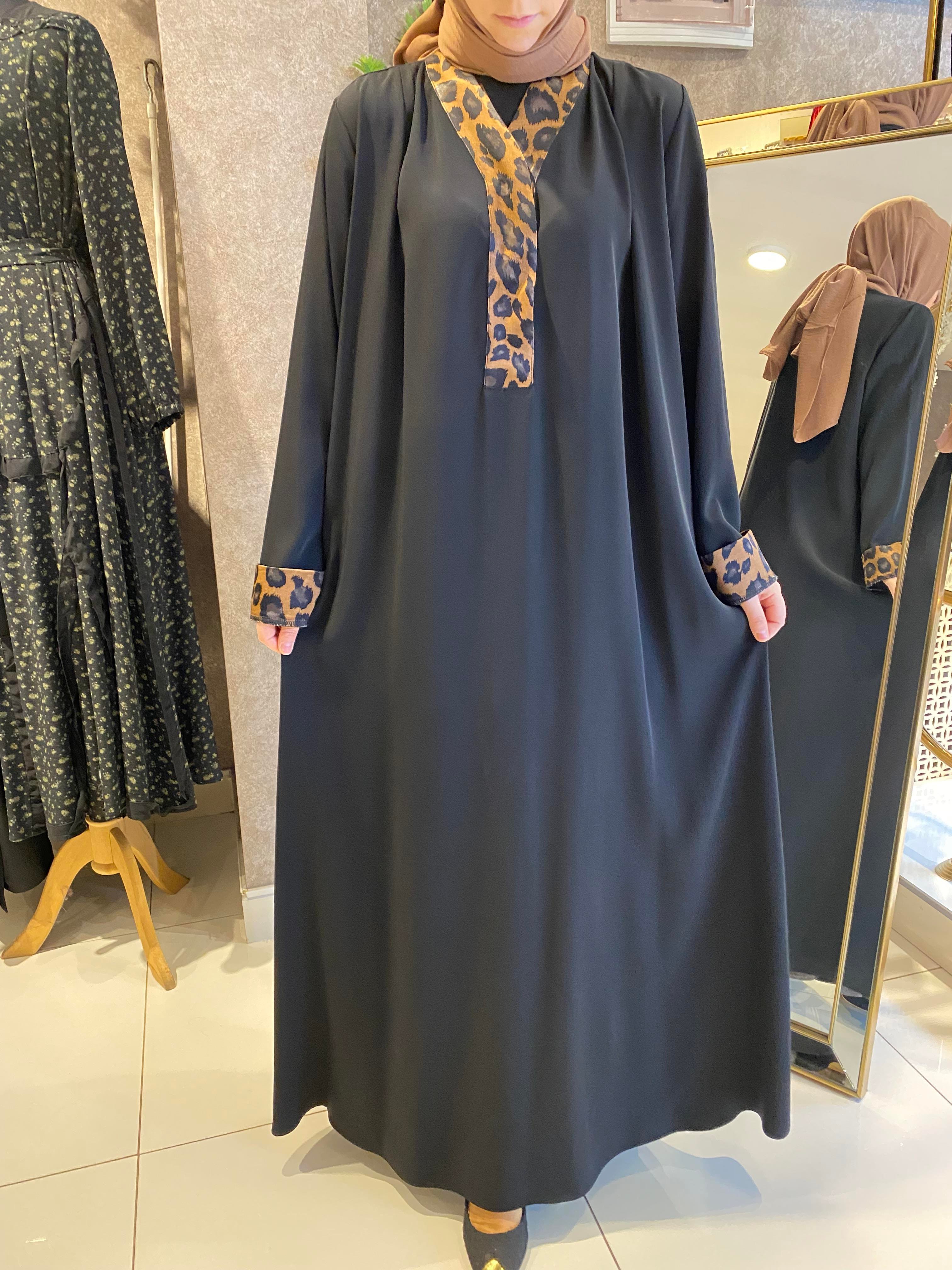 Almarwahblack leopar şeritli elbise 