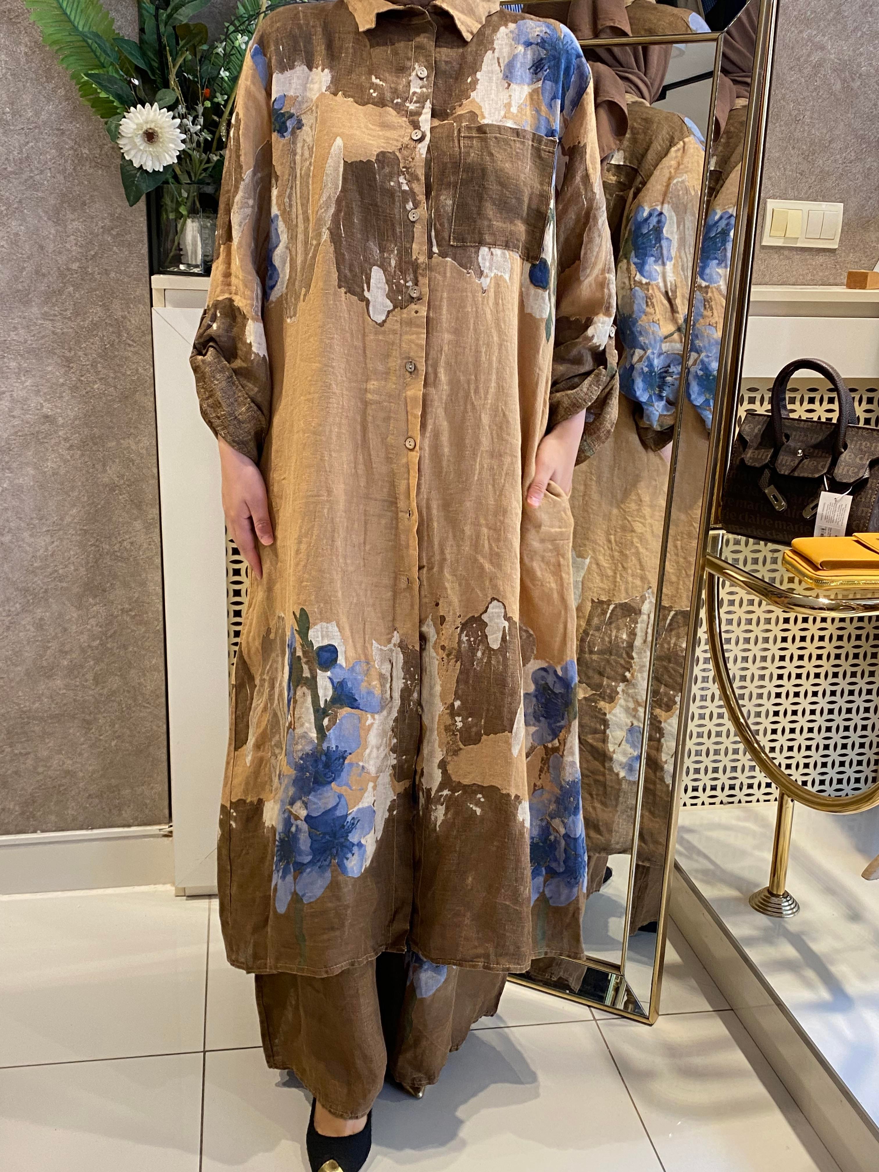 İthal keten takım camel 