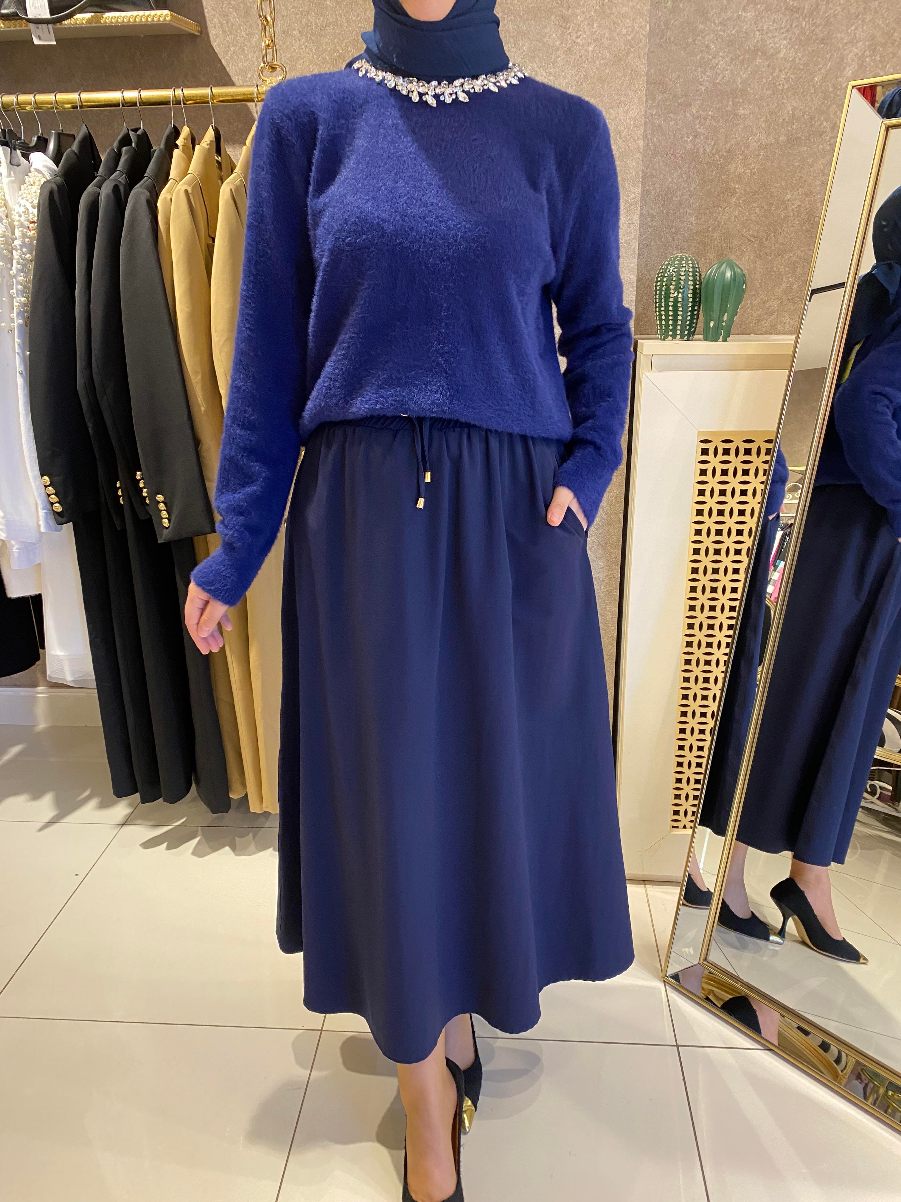 Missemramis angora mini taşlı kazak lacivert 