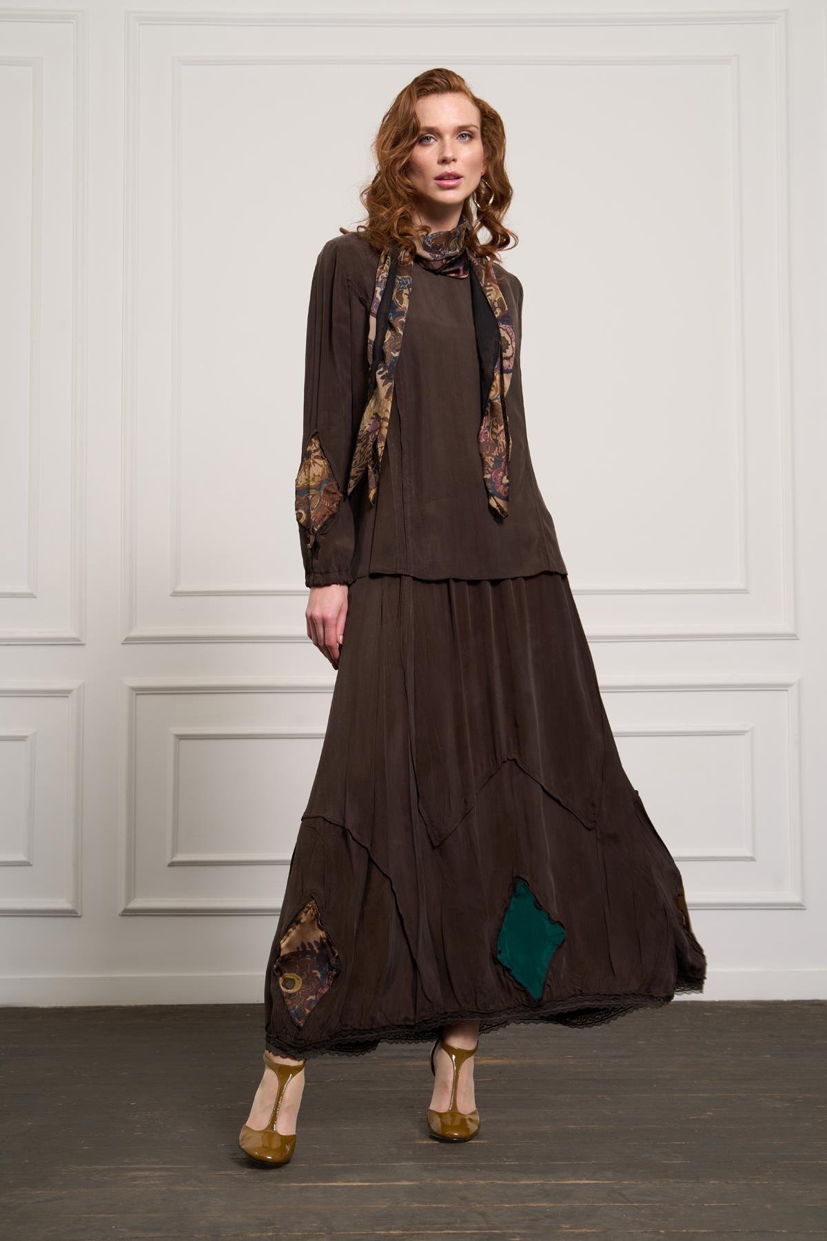 Misswhence patchwork etekli takım kahve
