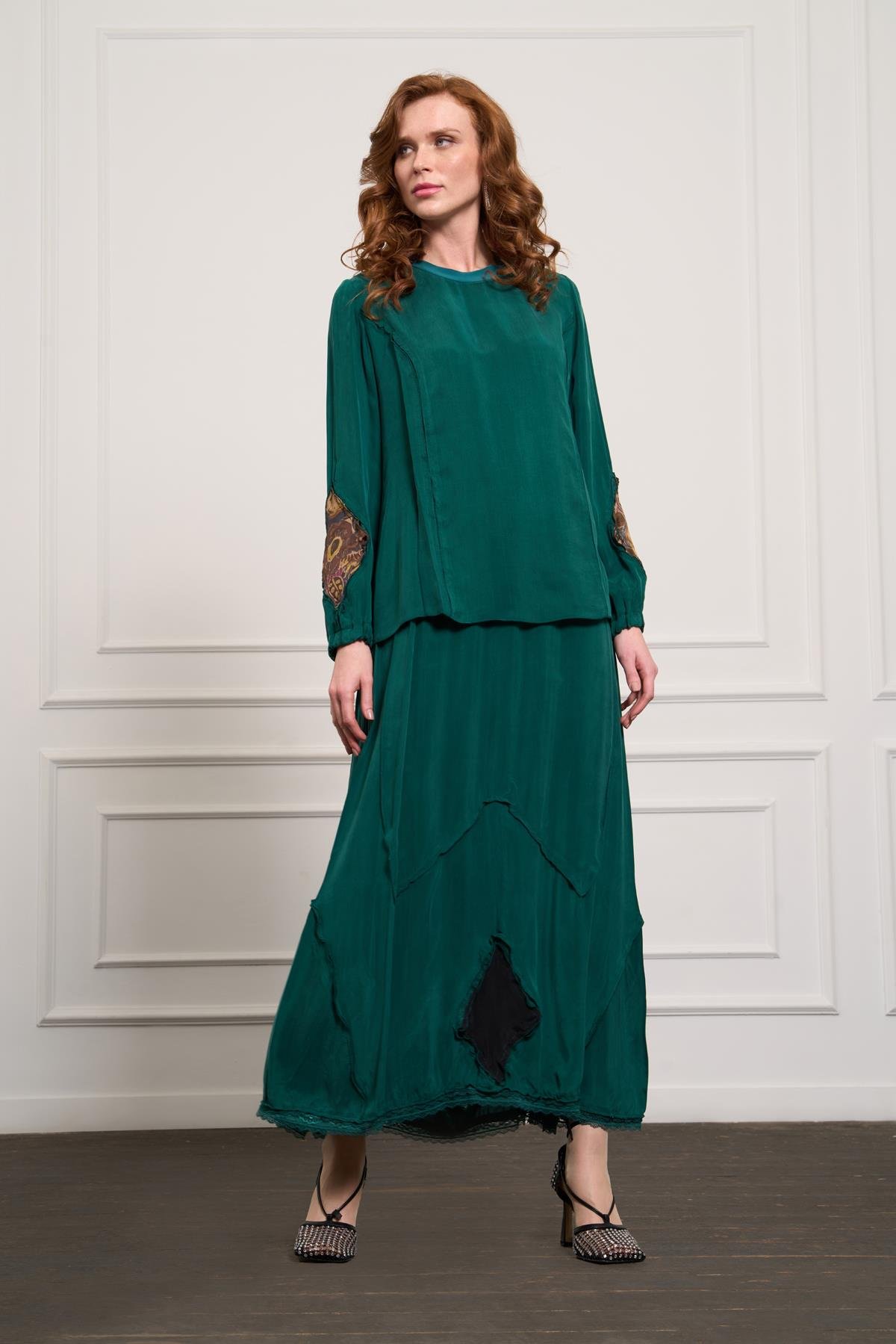 Misswhence patchwork etekli takım yeşil 