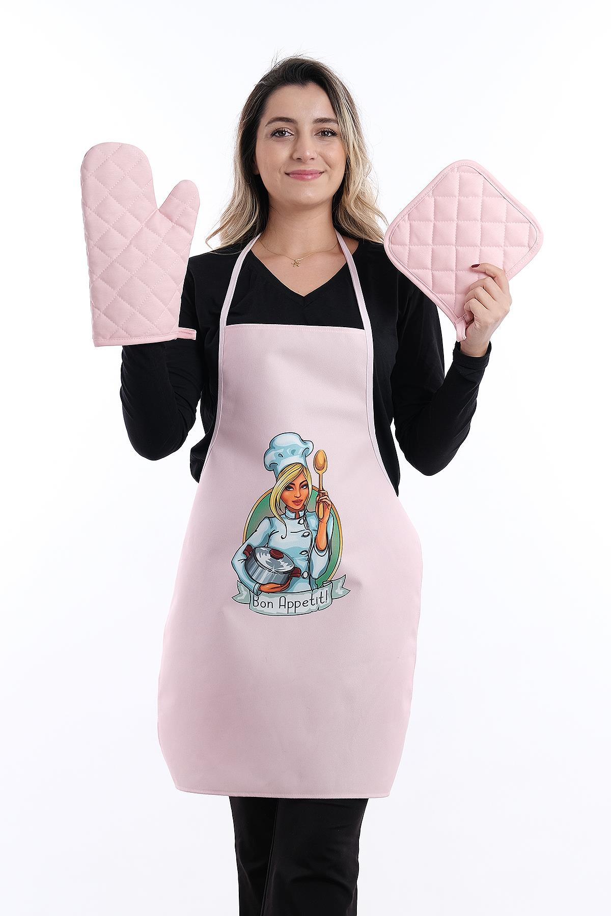 Beautiful SET Sıvı Geçirmez Mutfak Önlüğü (1 ELDİVEN 1 TUTACAK)