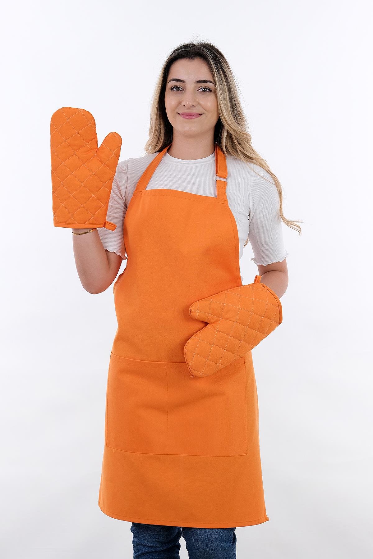 Simple 3lü Set Ayar Askılı Cepli Mutfak Önlüğü Seti (2 ELDİVEN) Şef Garson Kafe Aşçı Barista