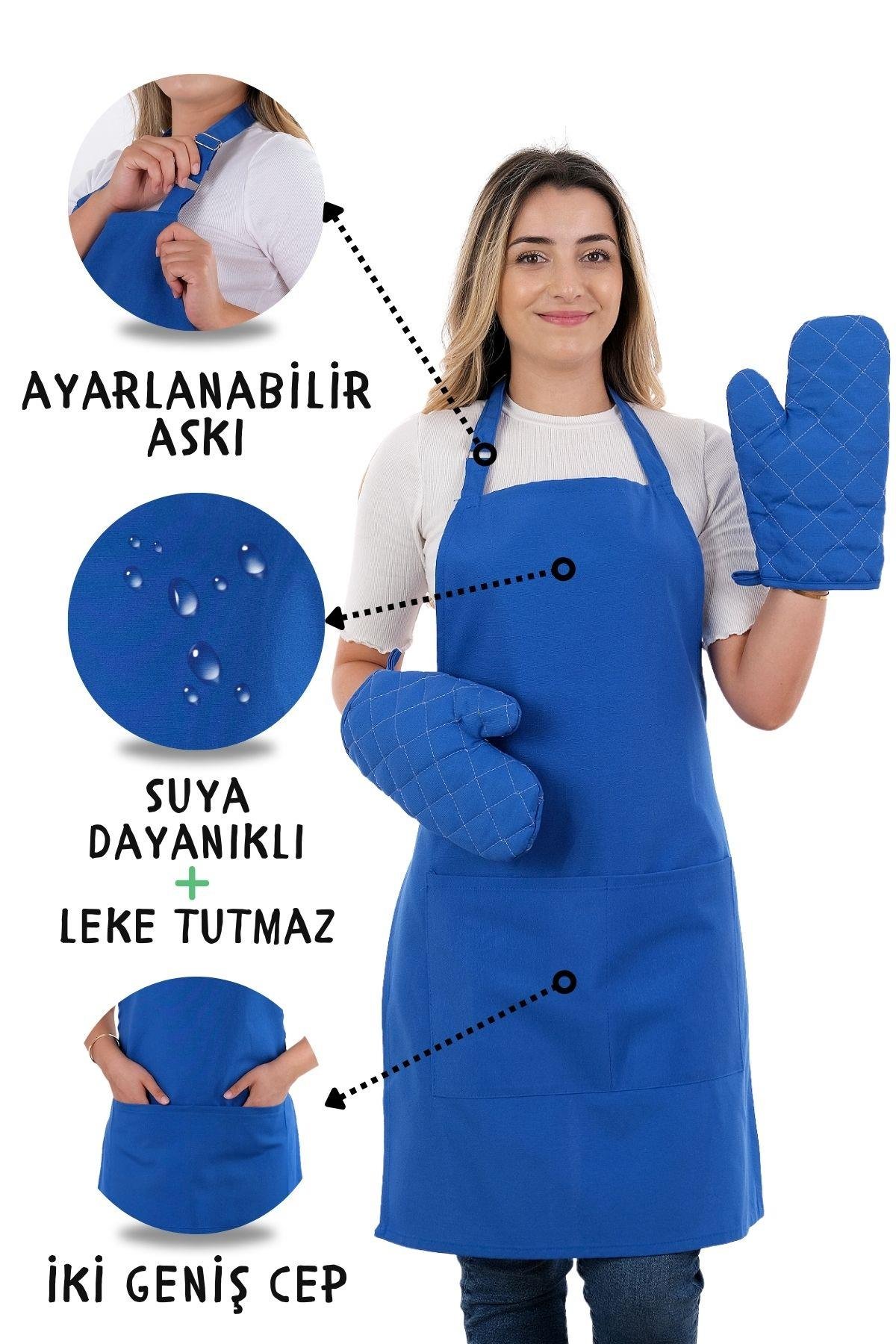 Simple 3lü Set Ayar Askılı Cepli Mutfak Önlüğü Seti (2 ELDİVEN) Şef Garson Kafe Aşçı Barista