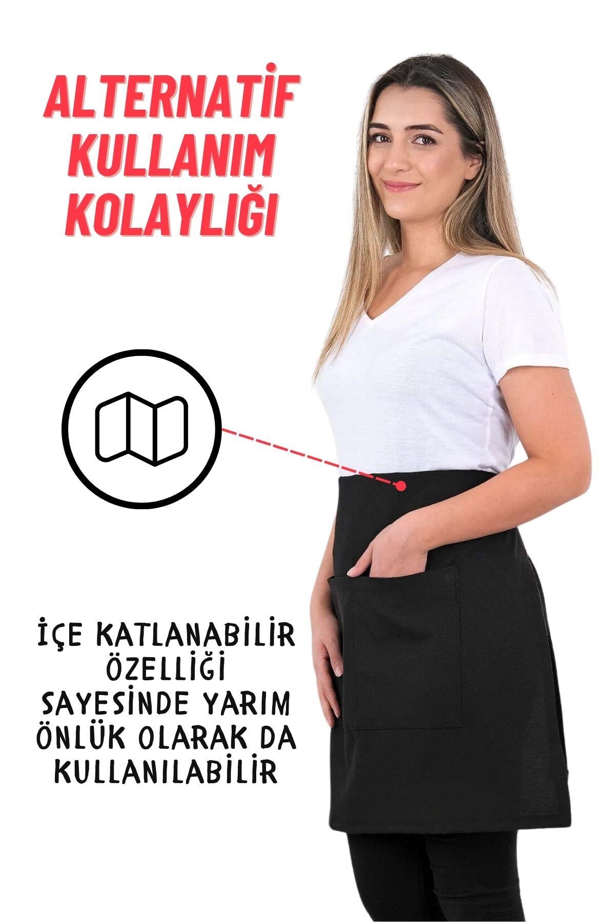 Simple 3lü Set Ayar Askılı Cepli Mutfak Önlüğü Seti (2 ELDİVEN) Şef Garson Kafe Aşçı Barista