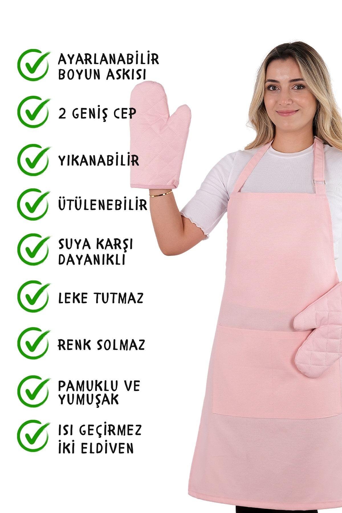 Simple 3lü Set Ayar Askılı Cepli Mutfak Önlüğü Seti (2 ELDİVEN) Şef Garson Kafe Aşçı Barista