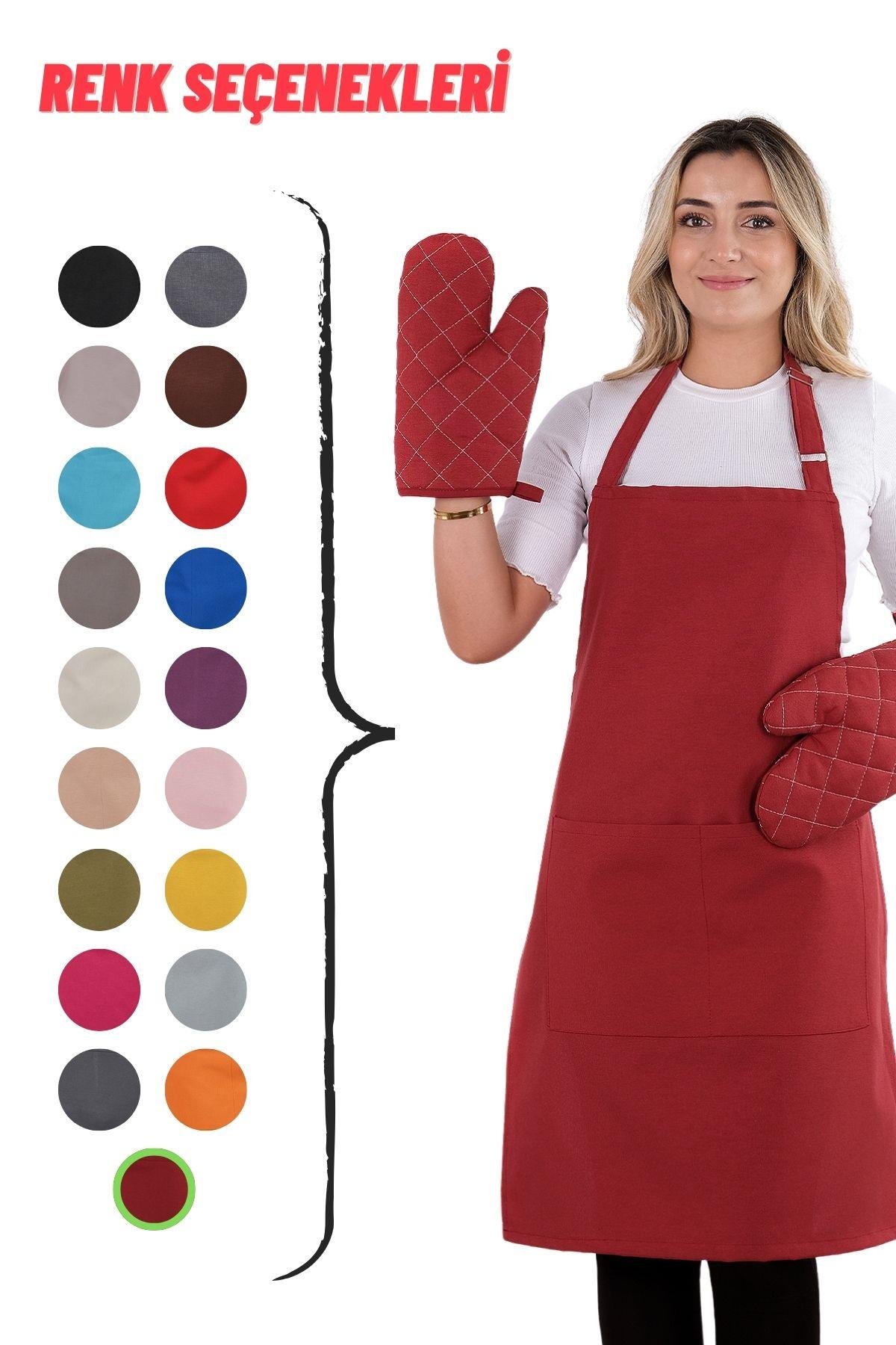 Simple 3lü Set Ayar Askılı Cepli Mutfak Önlüğü Seti (2 ELDİVEN) Şef Garson Kafe Aşçı Barista