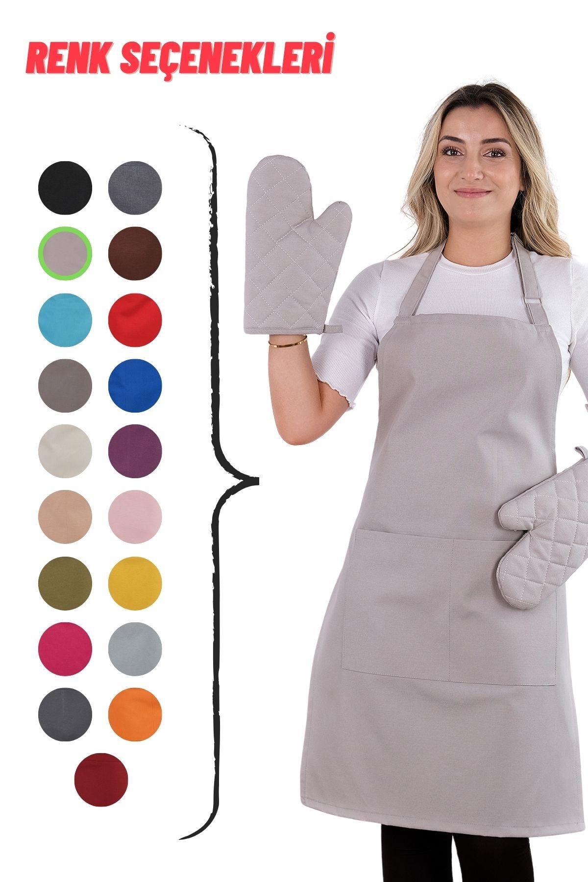 Simple 3lü Set Ayar Askılı Cepli Mutfak Önlüğü Seti (2 ELDİVEN) Şef Garson Kafe Aşçı Barista