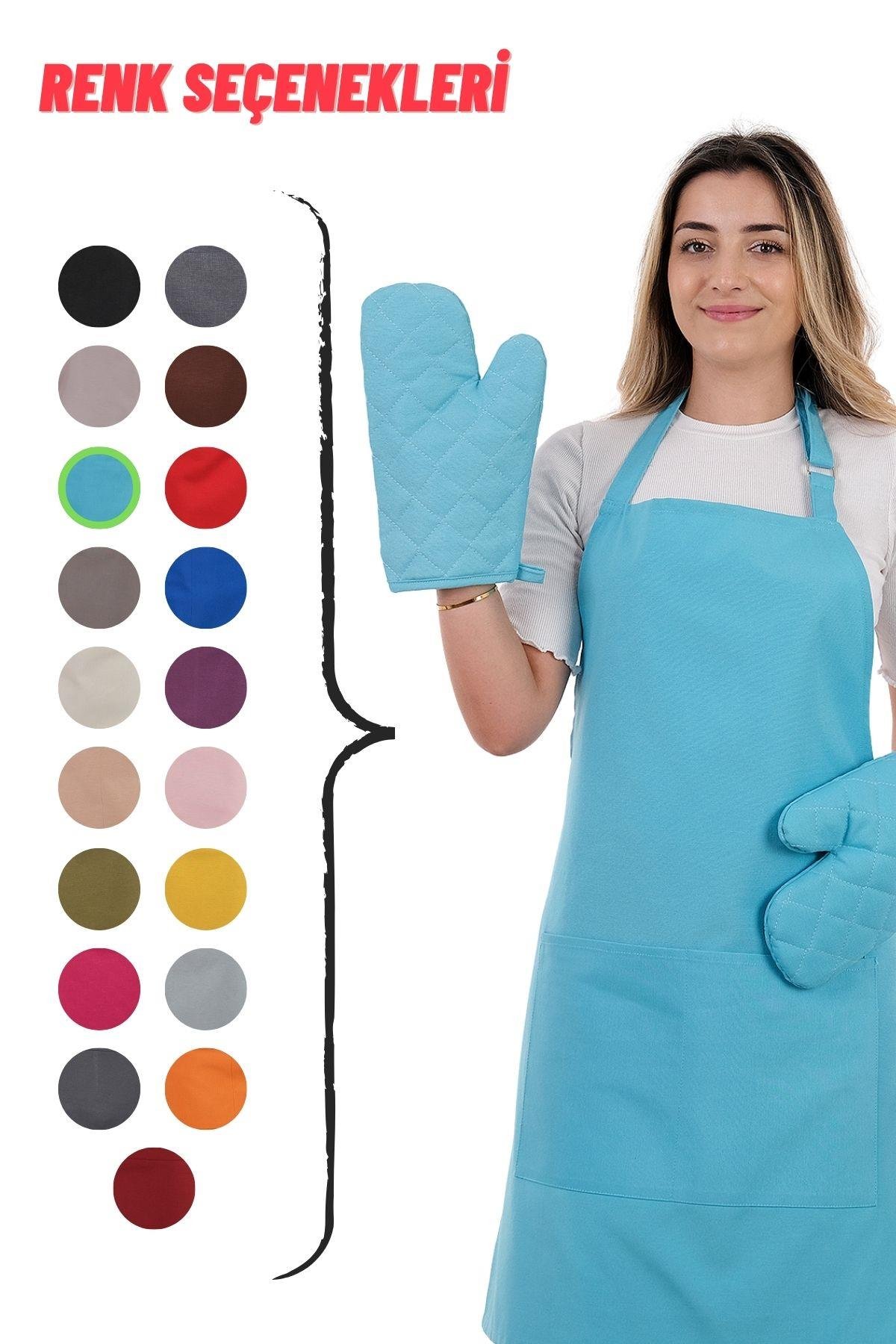 Simple 3lü Set Ayar Askılı Cepli Mutfak Önlüğü Seti (2 ELDİVEN) Şef Garson Kafe Aşçı Barista