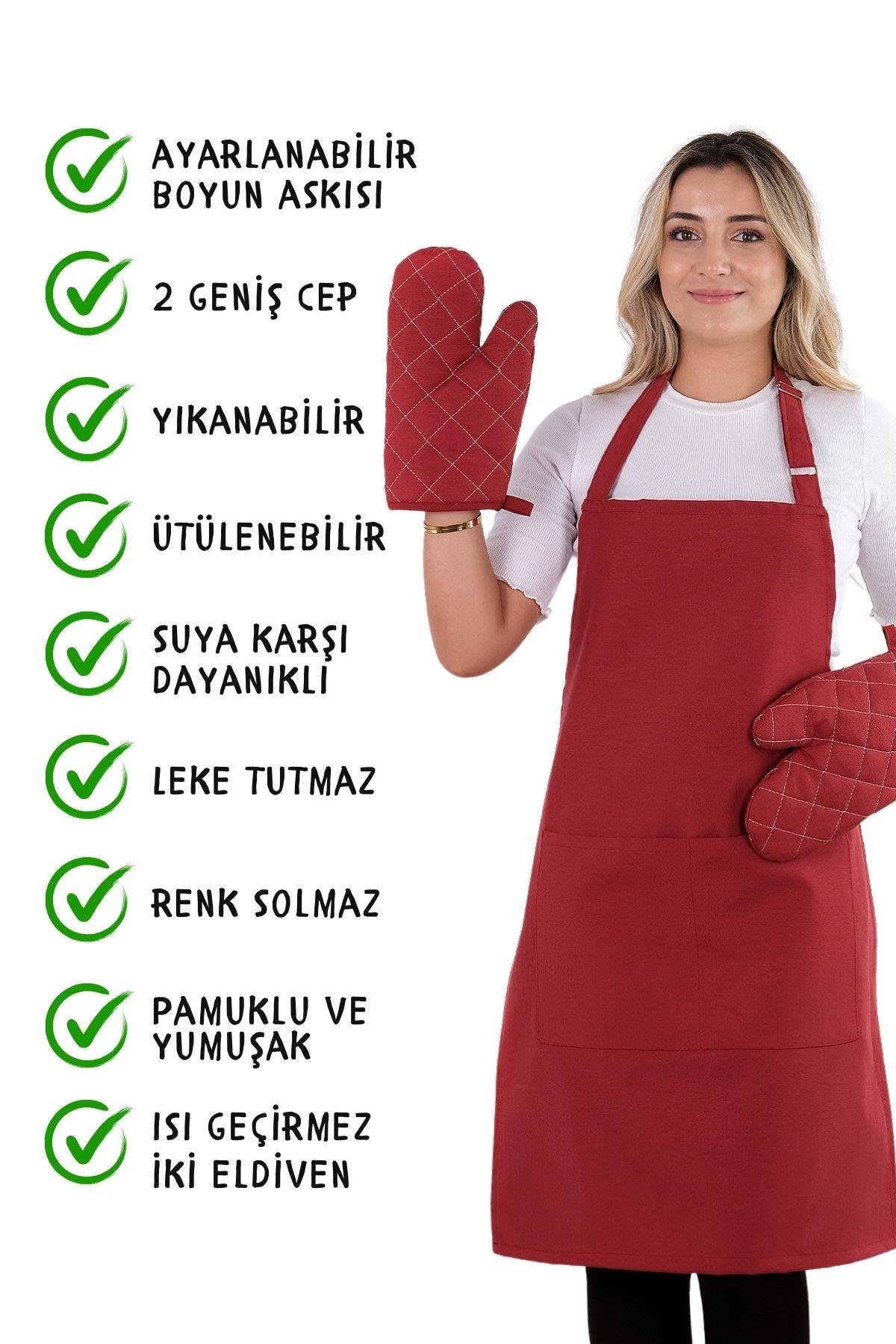Simple 3lü Set Ayar Askılı Cepli Mutfak Önlüğü Seti (2 ELDİVEN) Şef Garson Kafe Aşçı Barista