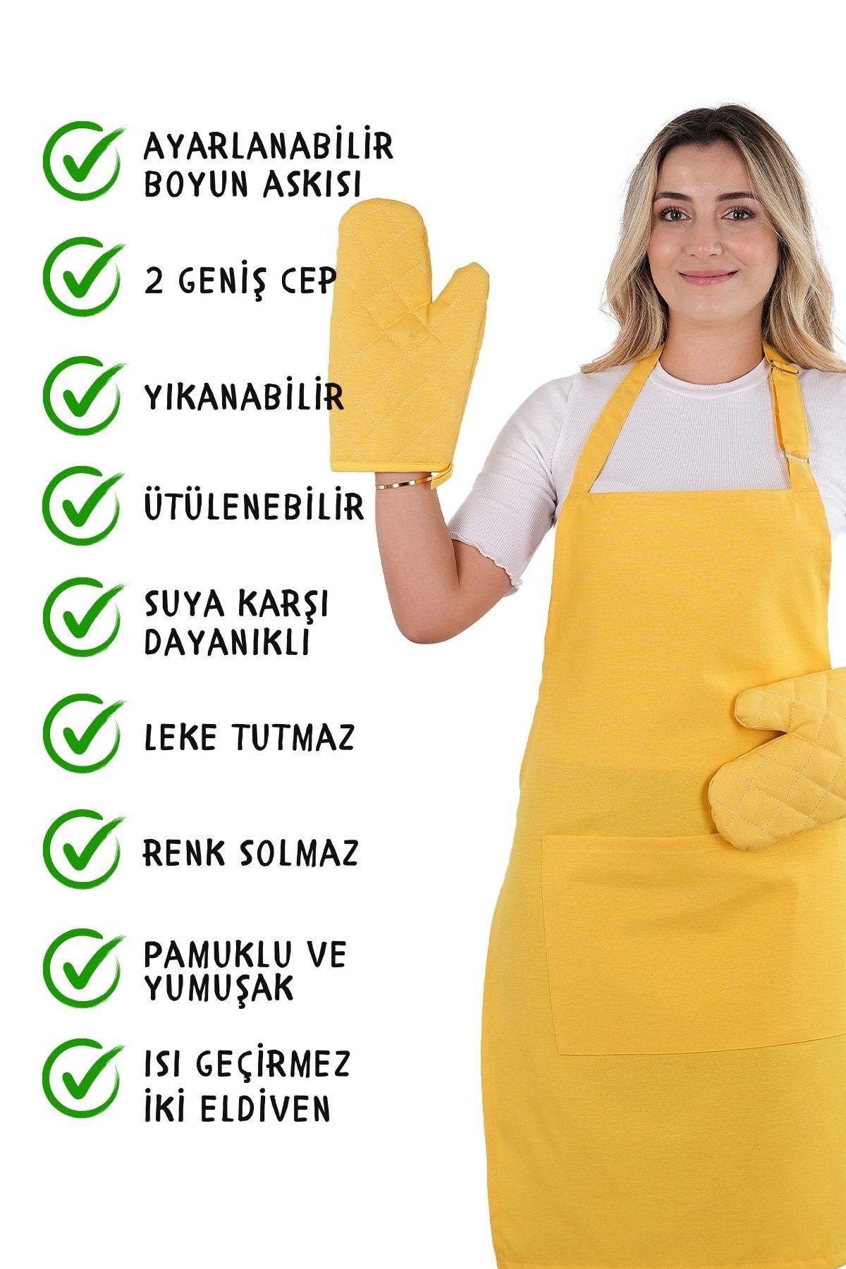 Simple 3lü Set Ayar Askılı Cepli Mutfak Önlüğü Seti (2 ELDİVEN) Şef Garson Kafe Aşçı Barista