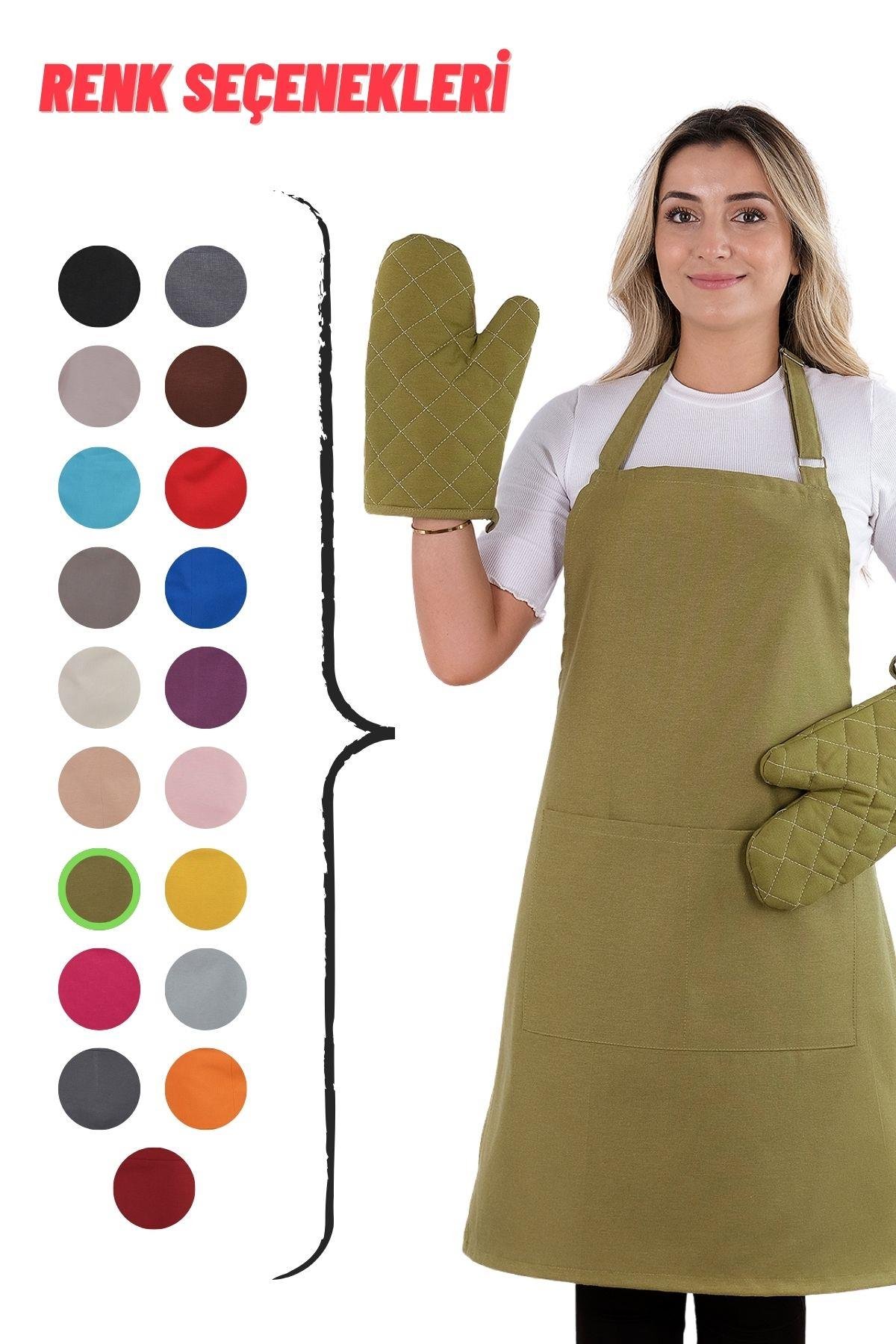 Simple 3lü Set Ayar Askılı Cepli Mutfak Önlüğü Seti (2 ELDİVEN) Şef Garson Kafe Aşçı Barista