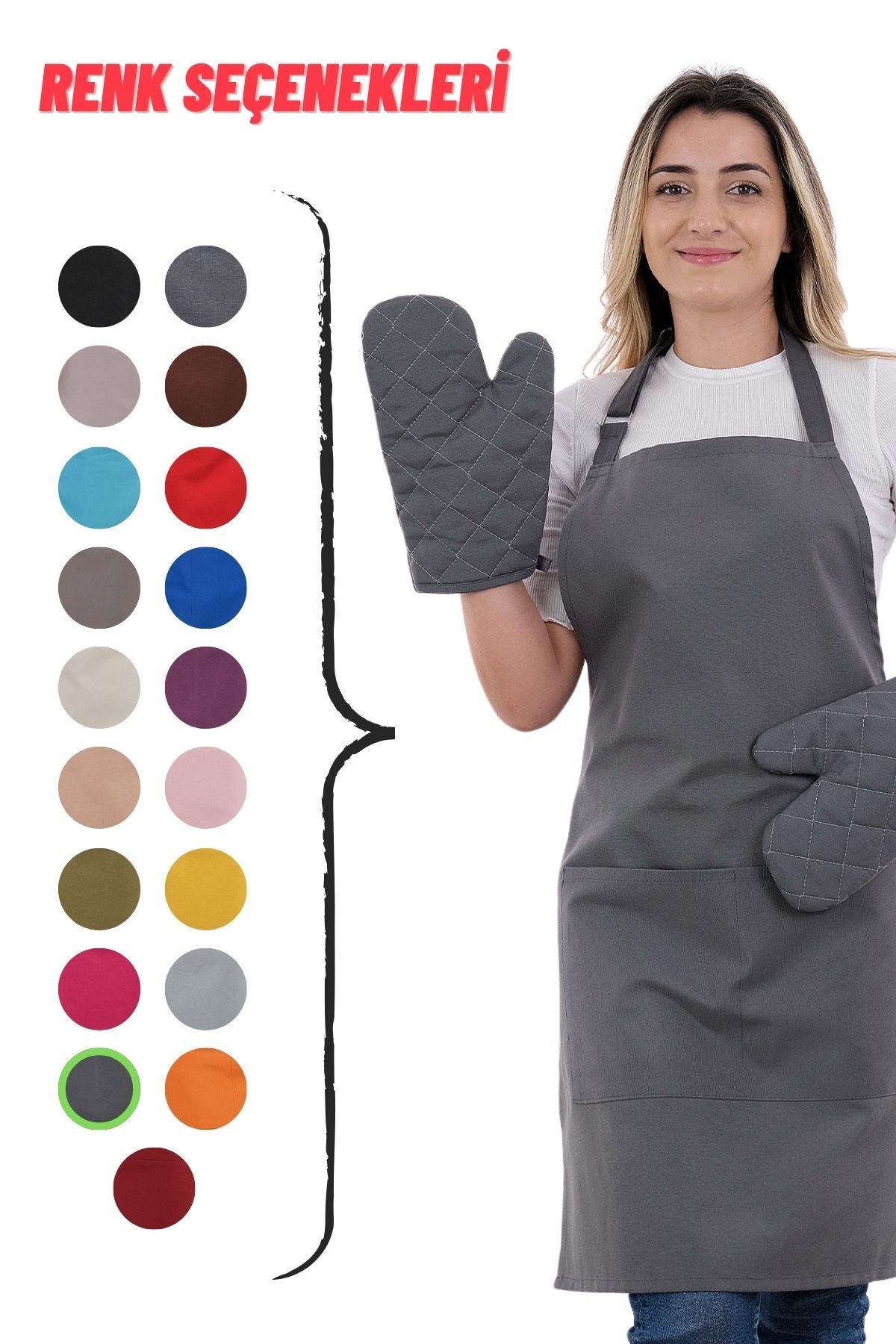 Simple 3lü Set Ayar Askılı Cepli Mutfak Önlüğü Seti (2 ELDİVEN) Şef Garson Kafe Aşçı Barista