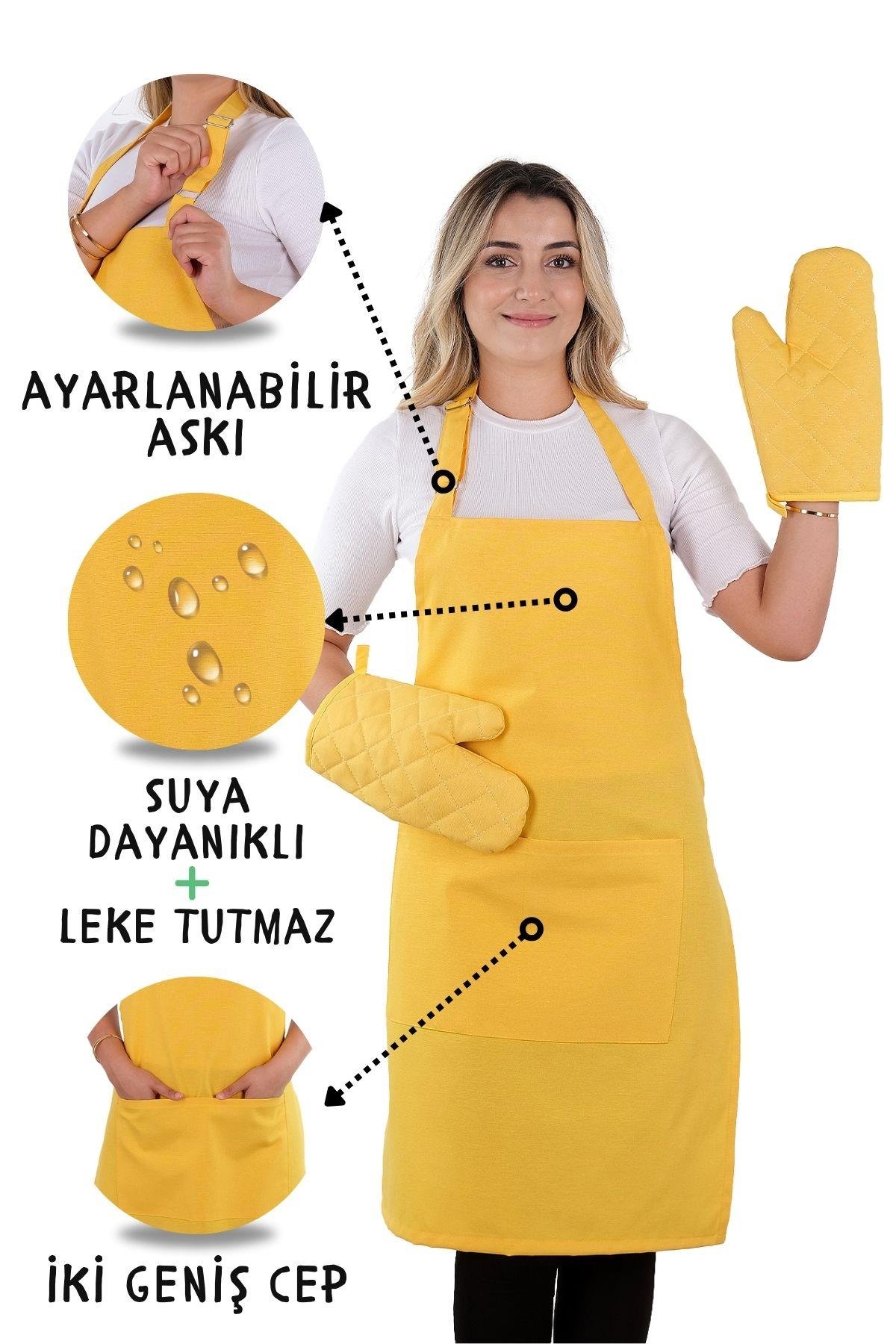 Simple 3lü Set Ayar Askılı Cepli Mutfak Önlüğü Seti (2 ELDİVEN) Şef Garson Kafe Aşçı Barista