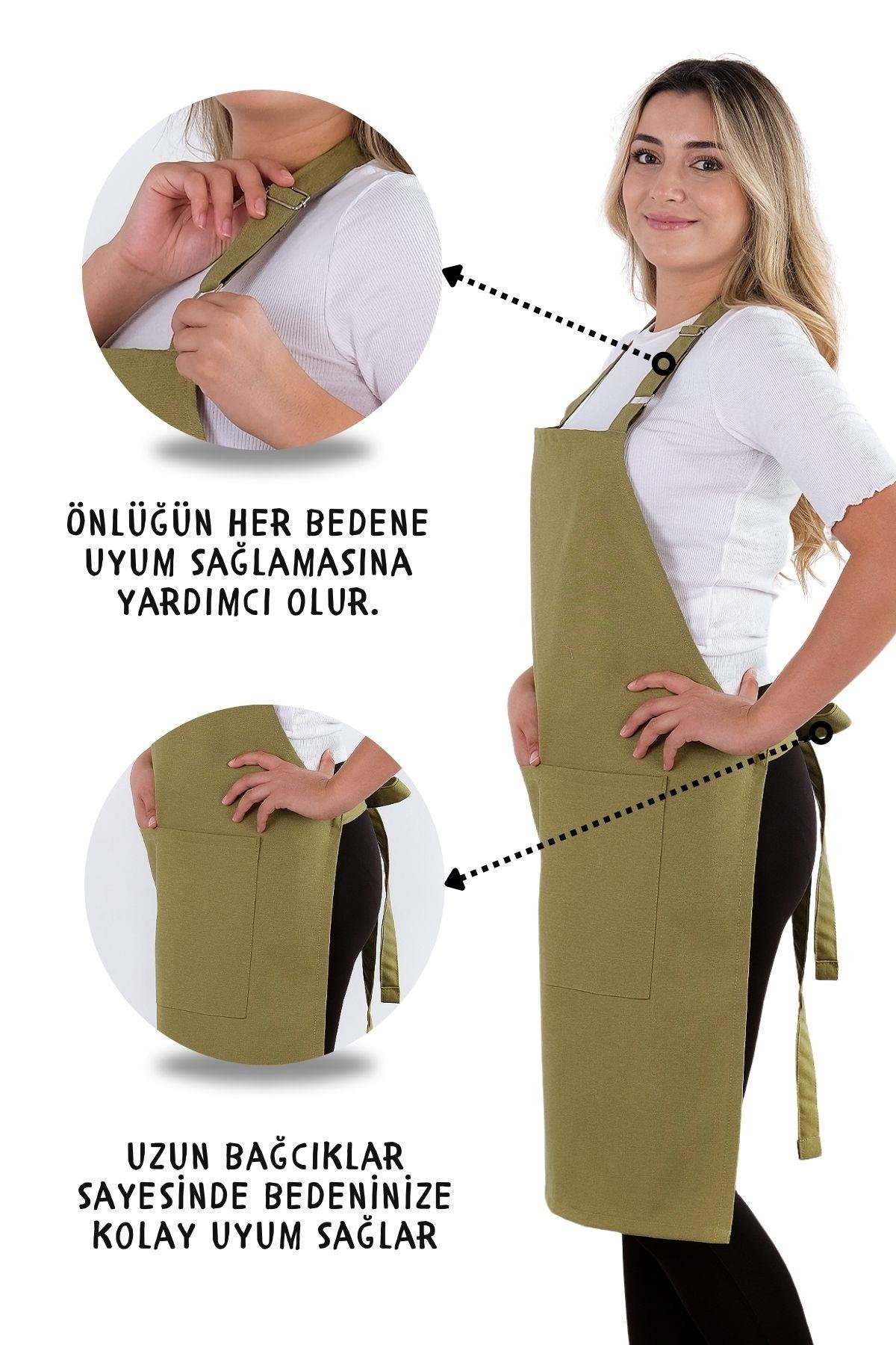 Simple 3lü Set Ayar Askılı Cepli Mutfak Önlüğü Seti (2 ELDİVEN) Şef Garson Kafe Aşçı Barista