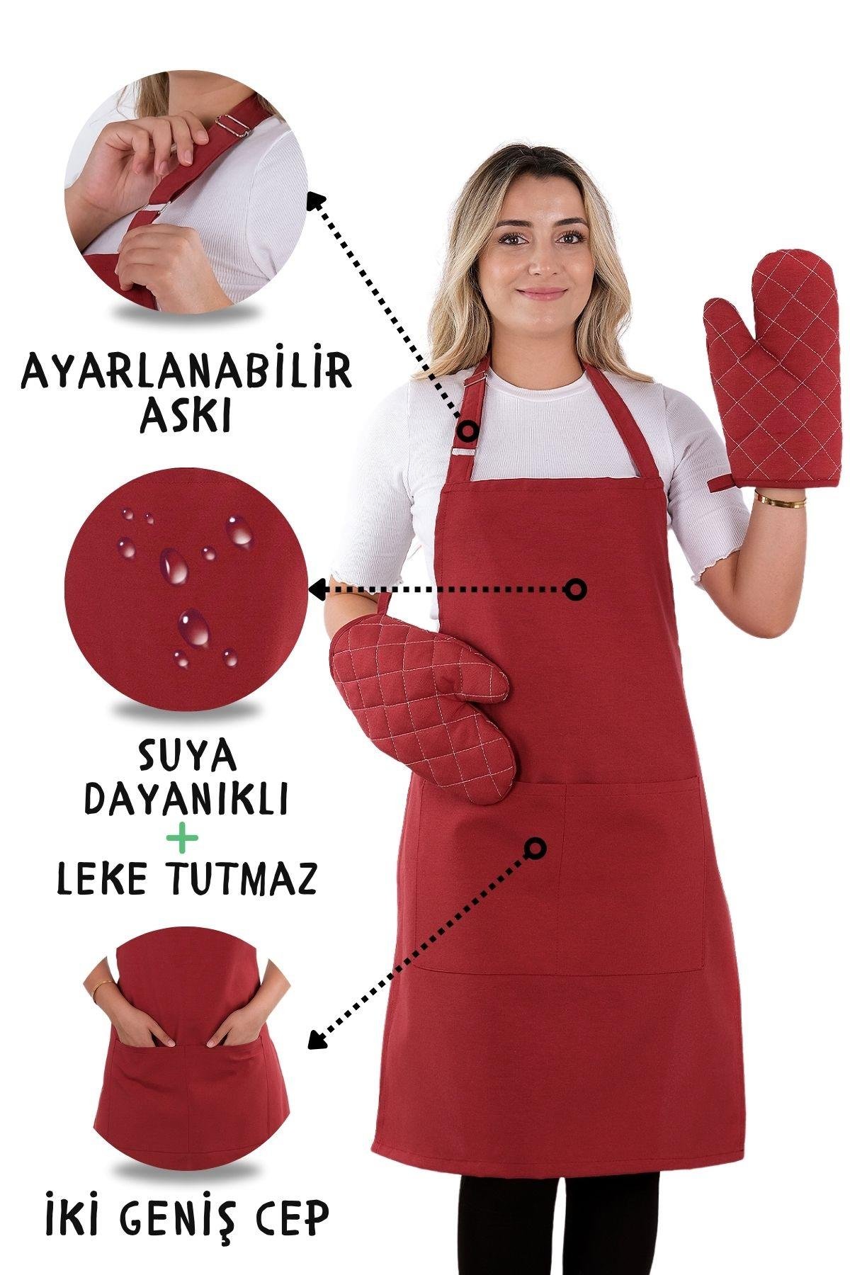 Simple 3lü Set Ayar Askılı Cepli Mutfak Önlüğü Seti (2 ELDİVEN) Şef Garson Kafe Aşçı Barista