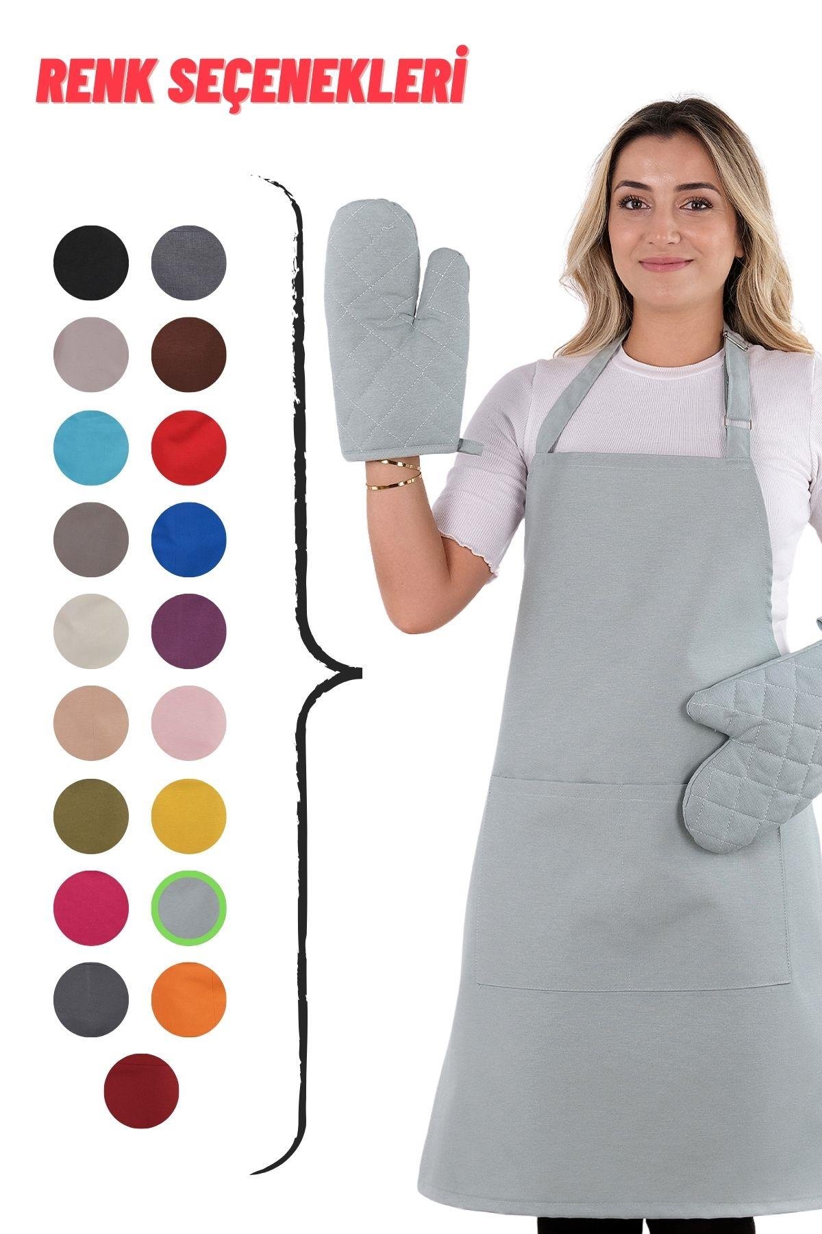 Simple 3lü Set Ayar Askılı Cepli Mutfak Önlüğü Seti (2 ELDİVEN) Şef Garson Kafe Aşçı Barista
