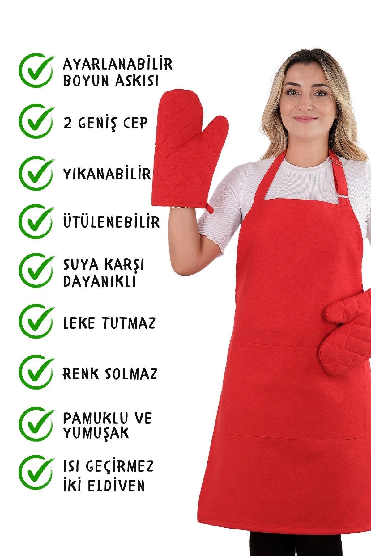 Simple 3lü Set Ayar Askılı Cepli Mutfak Önlüğü Seti (2 ELDİVEN) Şef Garson Kafe Aşçı Barista