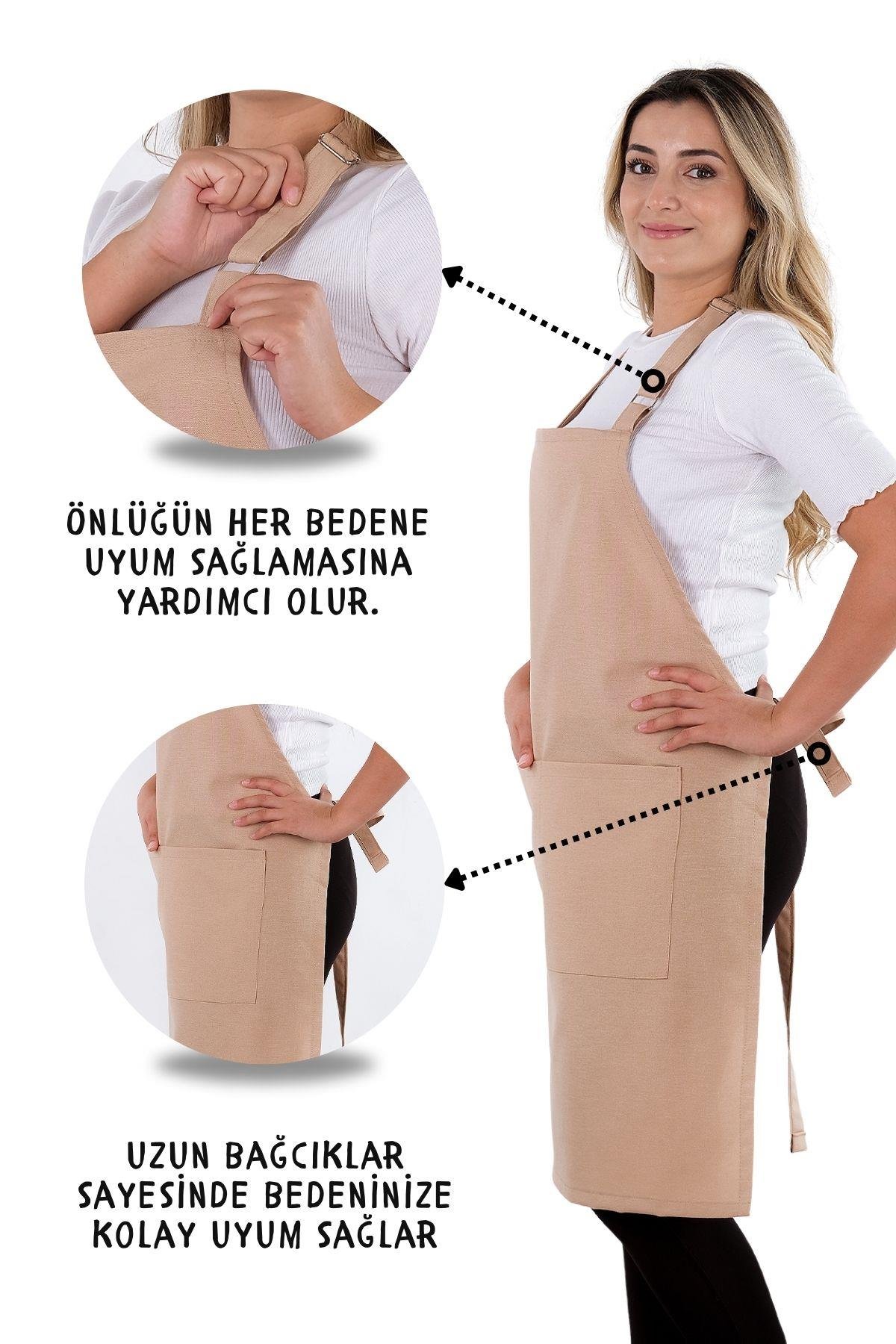 Simple 3lü Set Ayar Askılı Cepli Mutfak Önlüğü Seti (2 ELDİVEN) Şef Garson Kafe Aşçı Barista