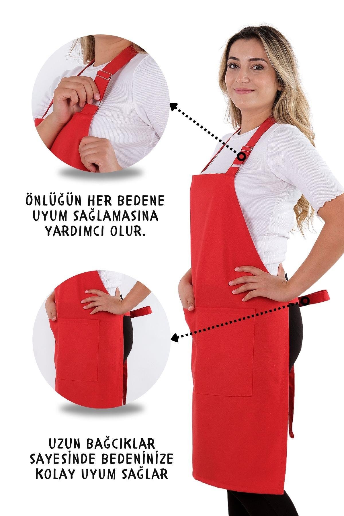 Simple 3lü Set Ayar Askılı Cepli Mutfak Önlüğü Seti (2 ELDİVEN) Şef Garson Kafe Aşçı Barista