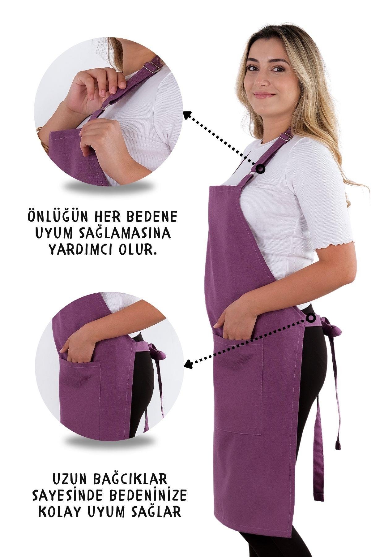 Simple 3lü Set Ayar Askılı Cepli Mutfak Önlüğü Seti (2 ELDİVEN) Şef Garson Kafe Aşçı Barista