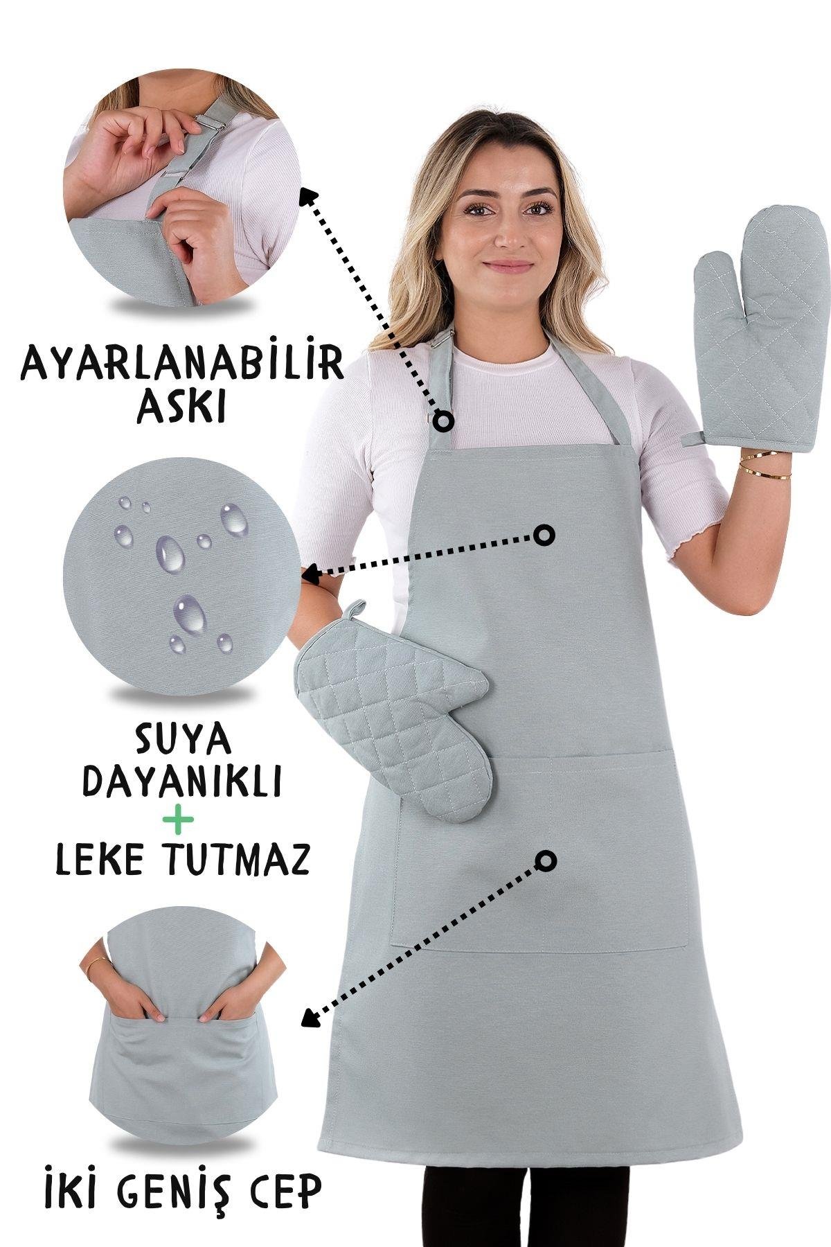 Simple 3lü Set Ayar Askılı Cepli Mutfak Önlüğü Seti (2 ELDİVEN) Şef Garson Kafe Aşçı Barista