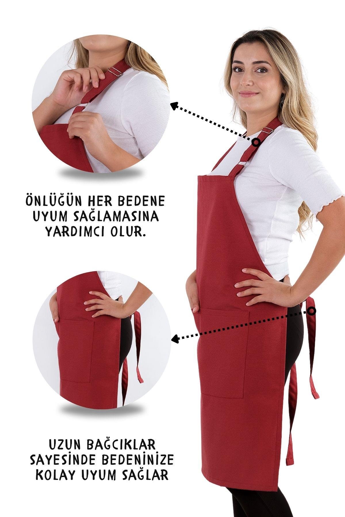 Simple 3lü Set Ayar Askılı Cepli Mutfak Önlüğü Seti (2 ELDİVEN) Şef Garson Kafe Aşçı Barista