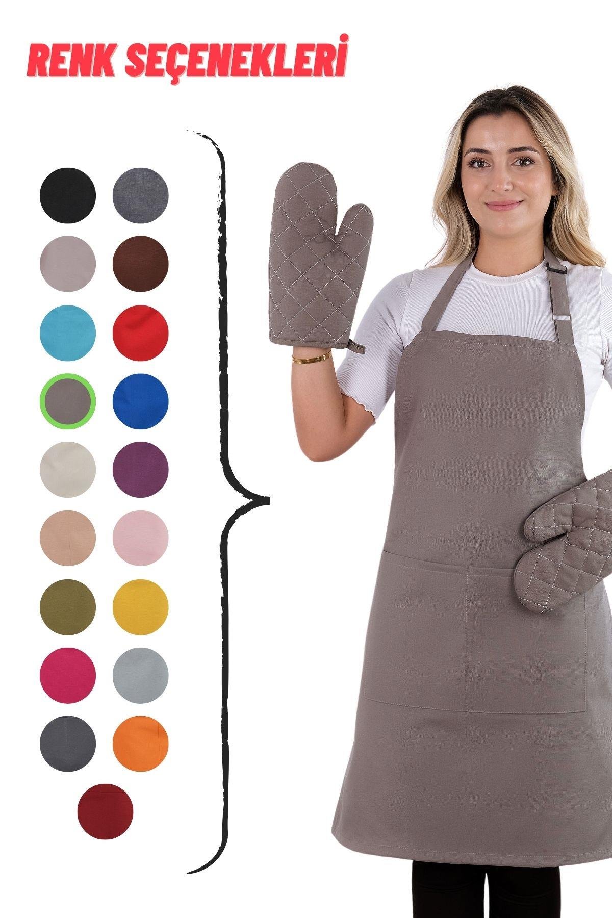 Simple 3lü Set Ayar Askılı Cepli Mutfak Önlüğü Seti (2 ELDİVEN) Şef Garson Kafe Aşçı Barista