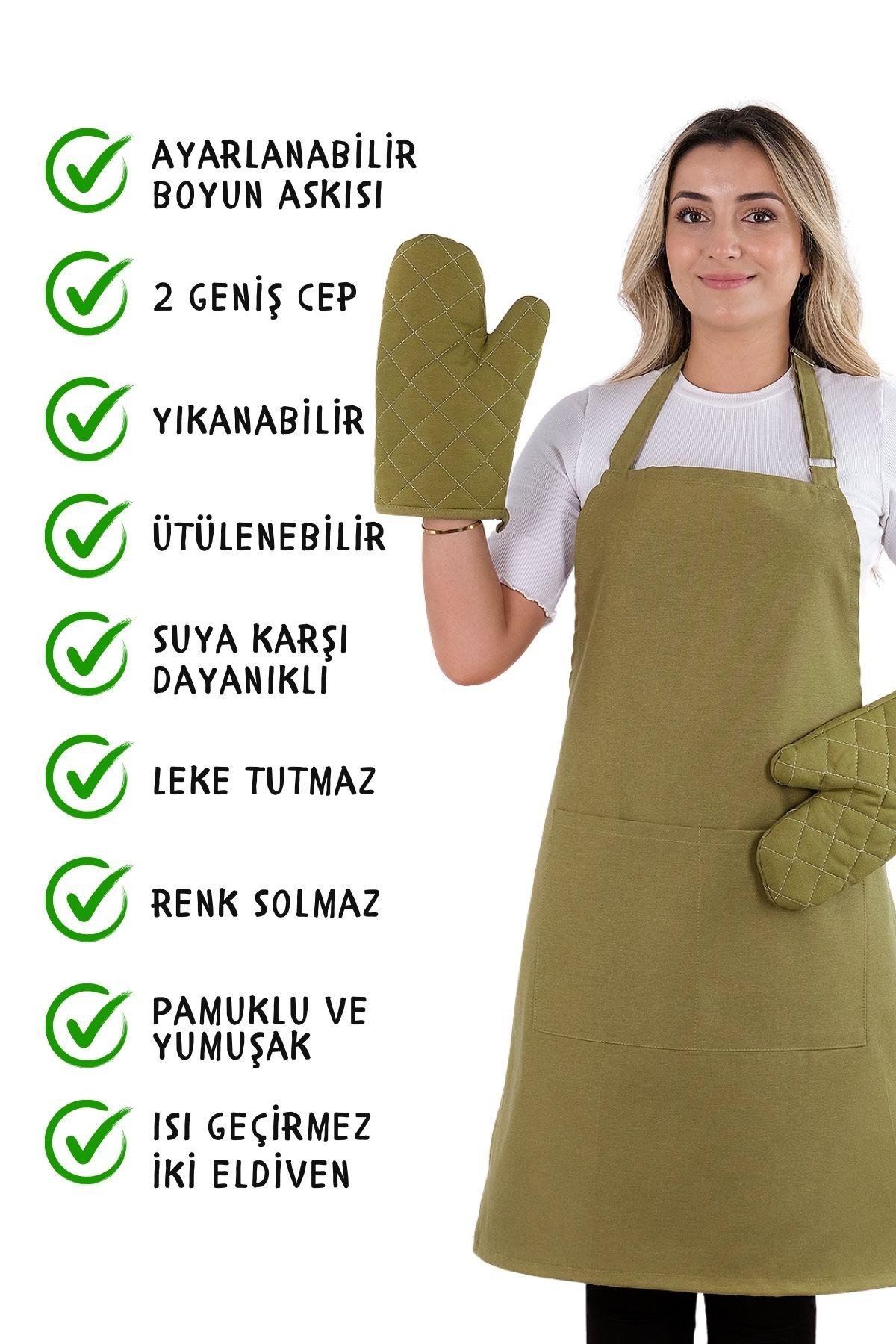 Simple 3lü Set Ayar Askılı Cepli Mutfak Önlüğü Seti (2 ELDİVEN) Şef Garson Kafe Aşçı Barista