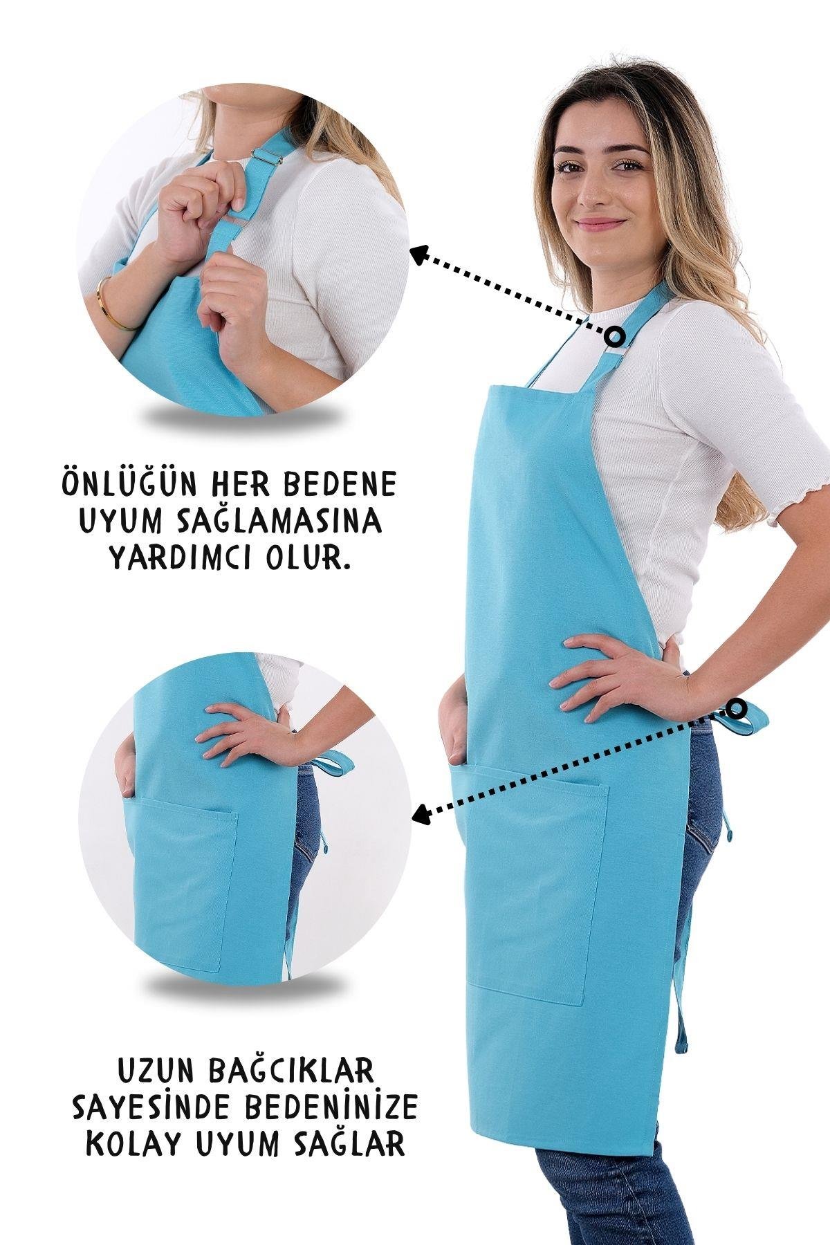 Simple 3lü Set Ayar Askılı Cepli Mutfak Önlüğü Seti (2 ELDİVEN) Şef Garson Kafe Aşçı Barista