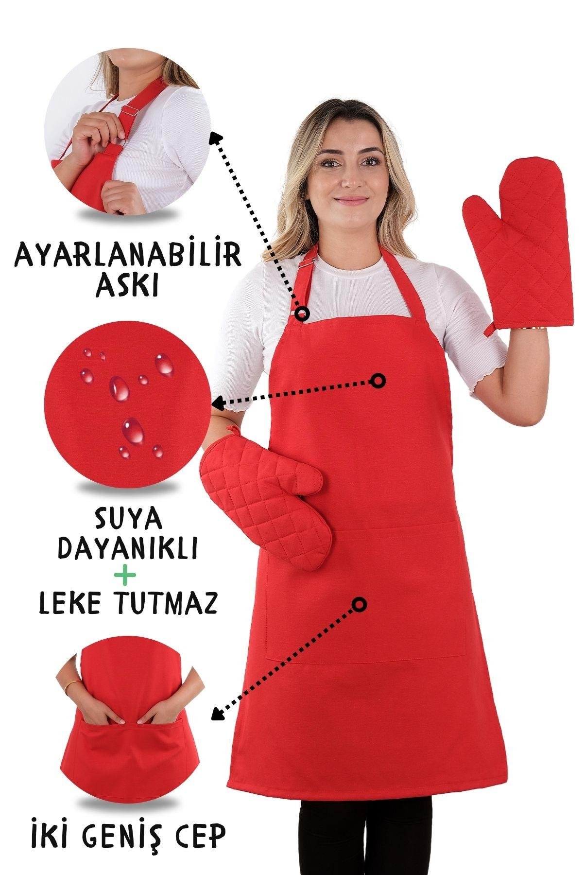 Simple 3lü Set Ayar Askılı Cepli Mutfak Önlüğü Seti (2 ELDİVEN) Şef Garson Kafe Aşçı Barista