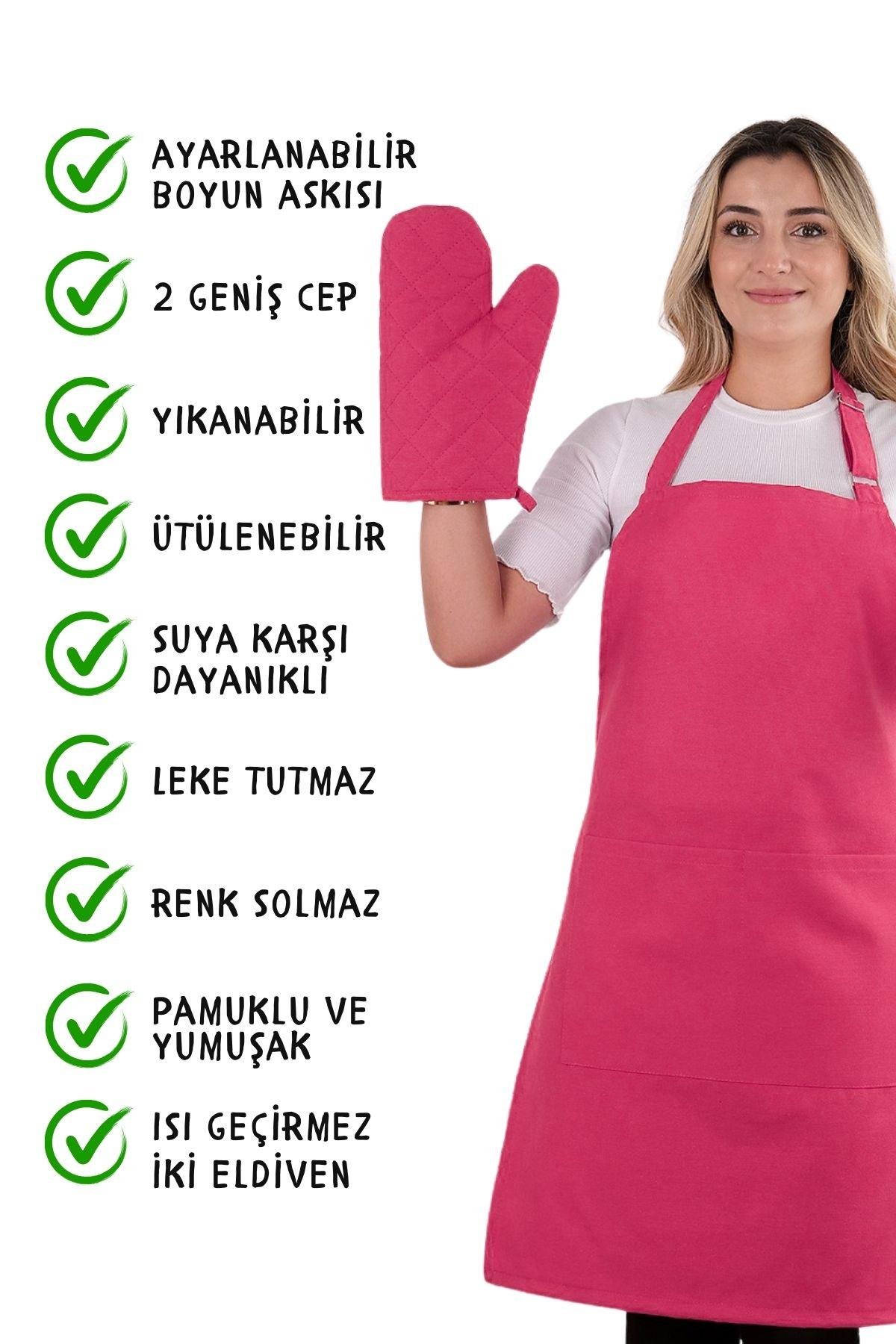 Simple 3lü Set Ayar Askılı Cepli Mutfak Önlüğü Seti (2 ELDİVEN) Şef Garson Kafe Aşçı Barista