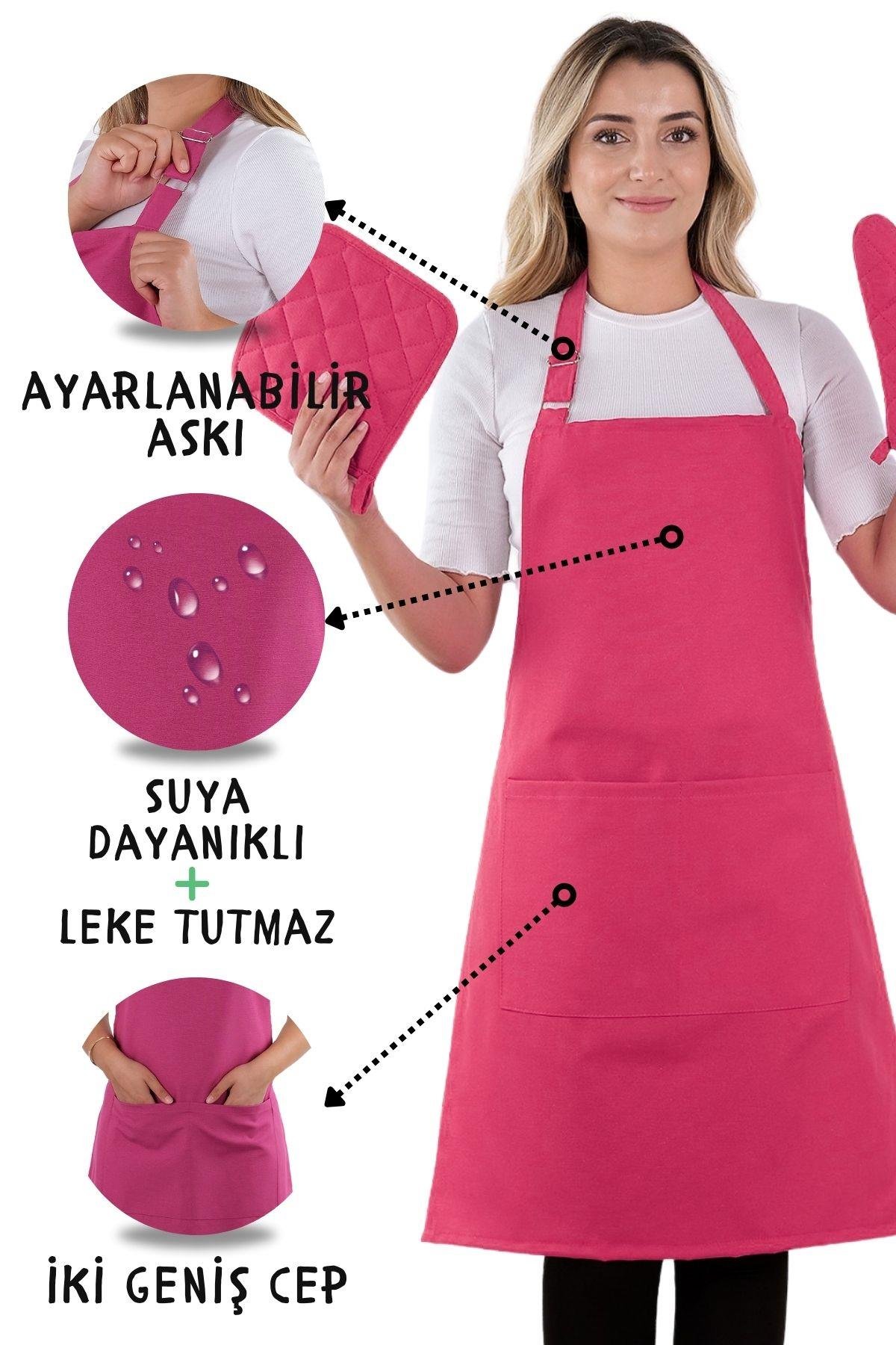 Simple 3lü Set Ayar Askılı Mutfak Önlüğü Seti (ELDİVEN, TUTACAK)