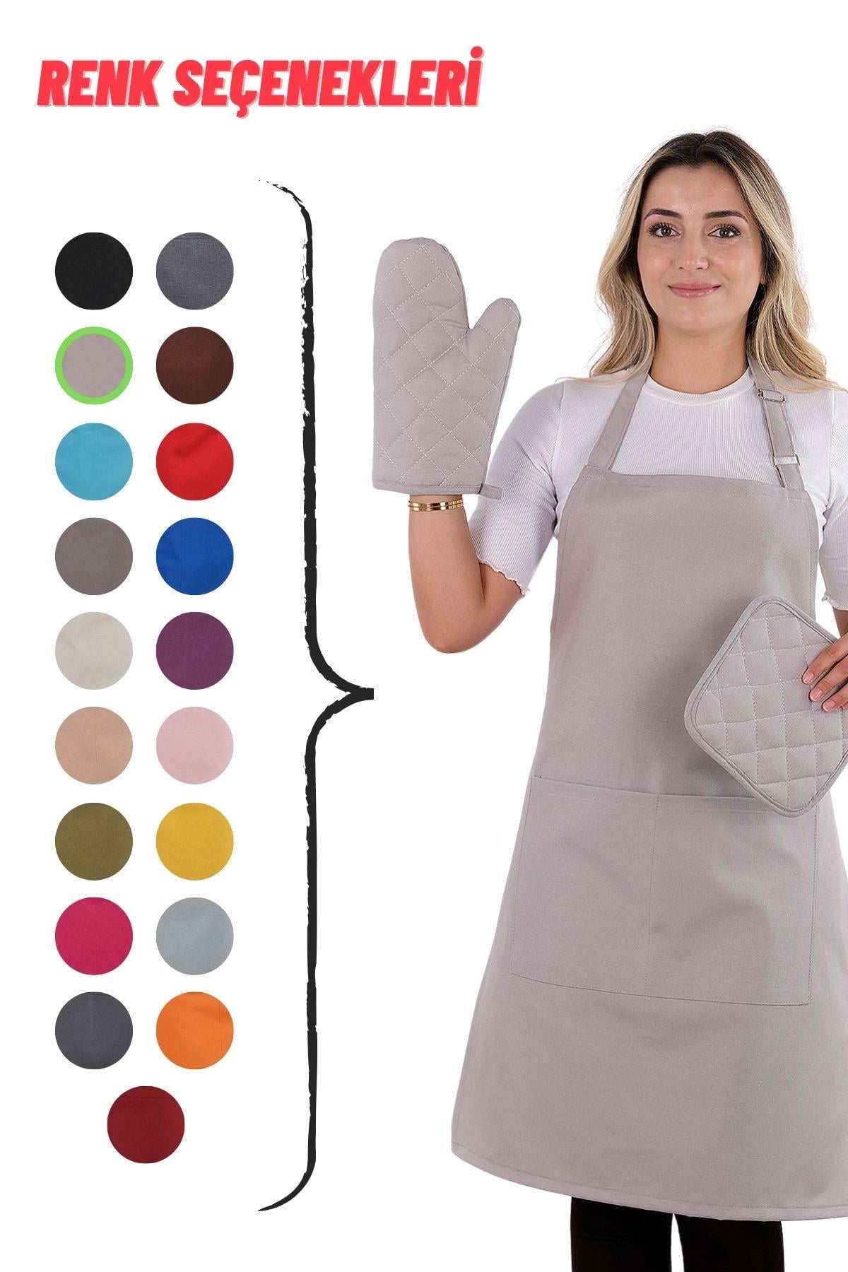 Simple 3lü Set Ayar Askılı Mutfak Önlüğü Seti (ELDİVEN, TUTACAK)