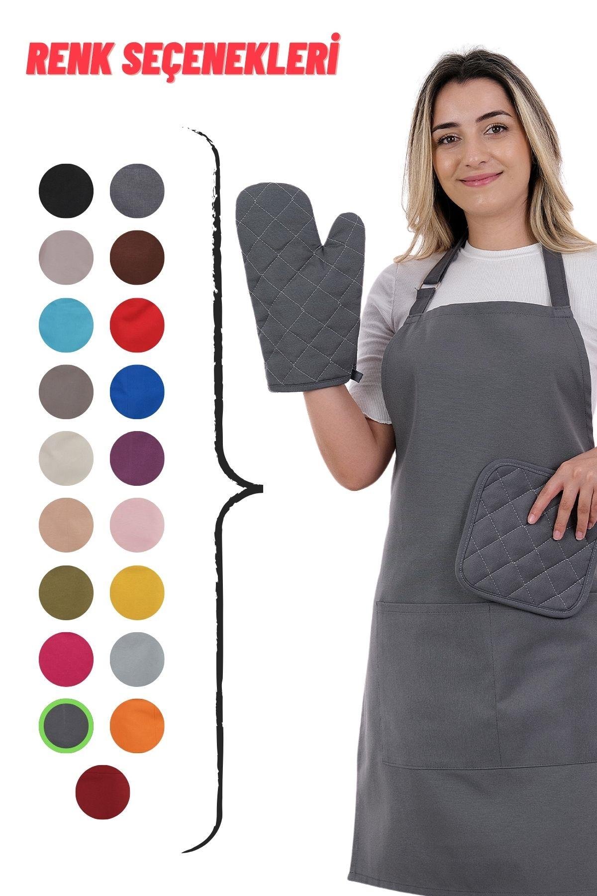 Simple 3lü Set Ayar Askılı Mutfak Önlüğü Seti (ELDİVEN, TUTACAK)